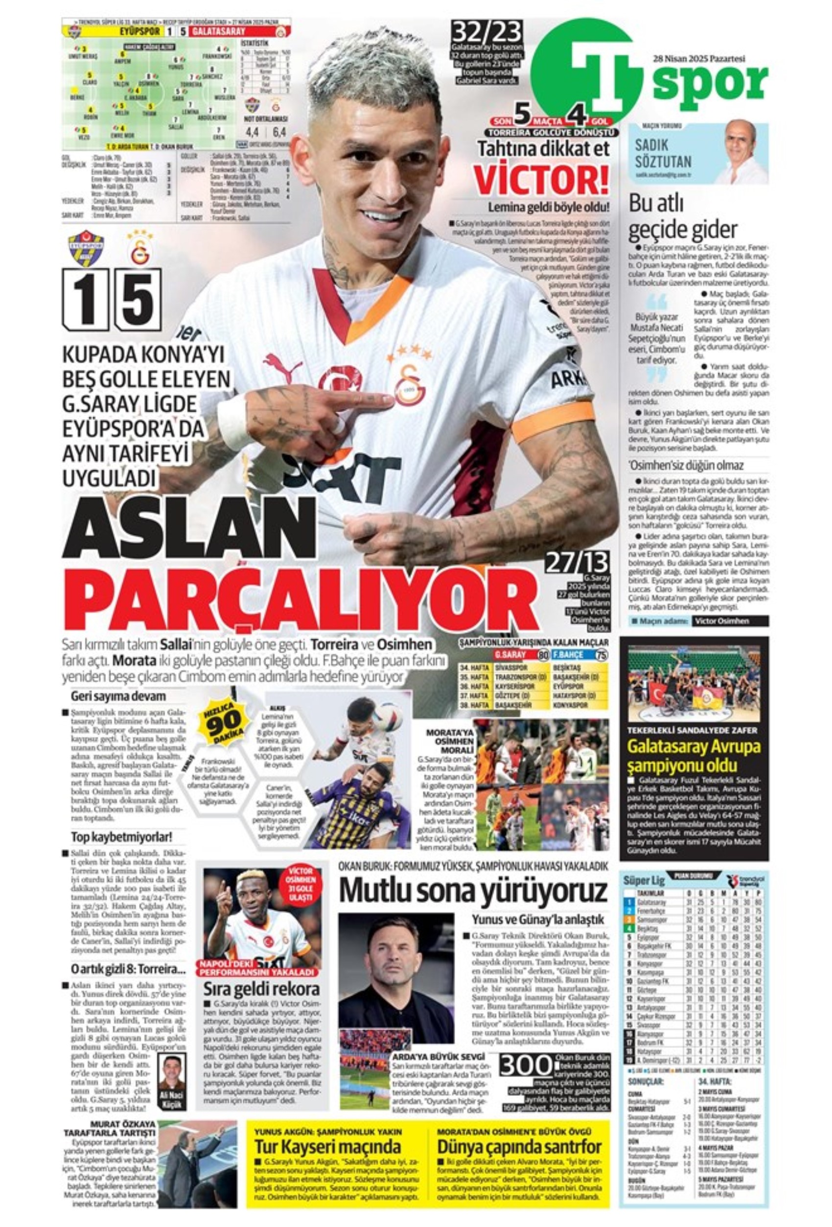 Sporda günün manşetleri: 5.yıldıza 5 golle selam