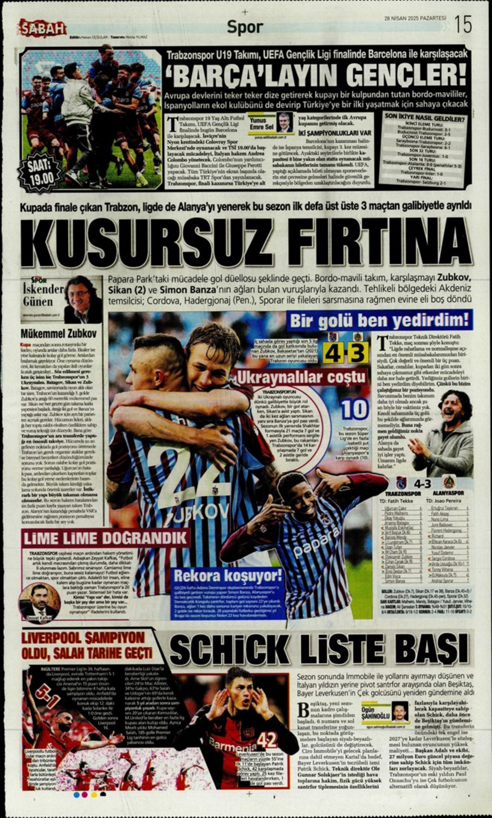 Sporda günün manşetleri: 5.yıldıza 5 golle selam