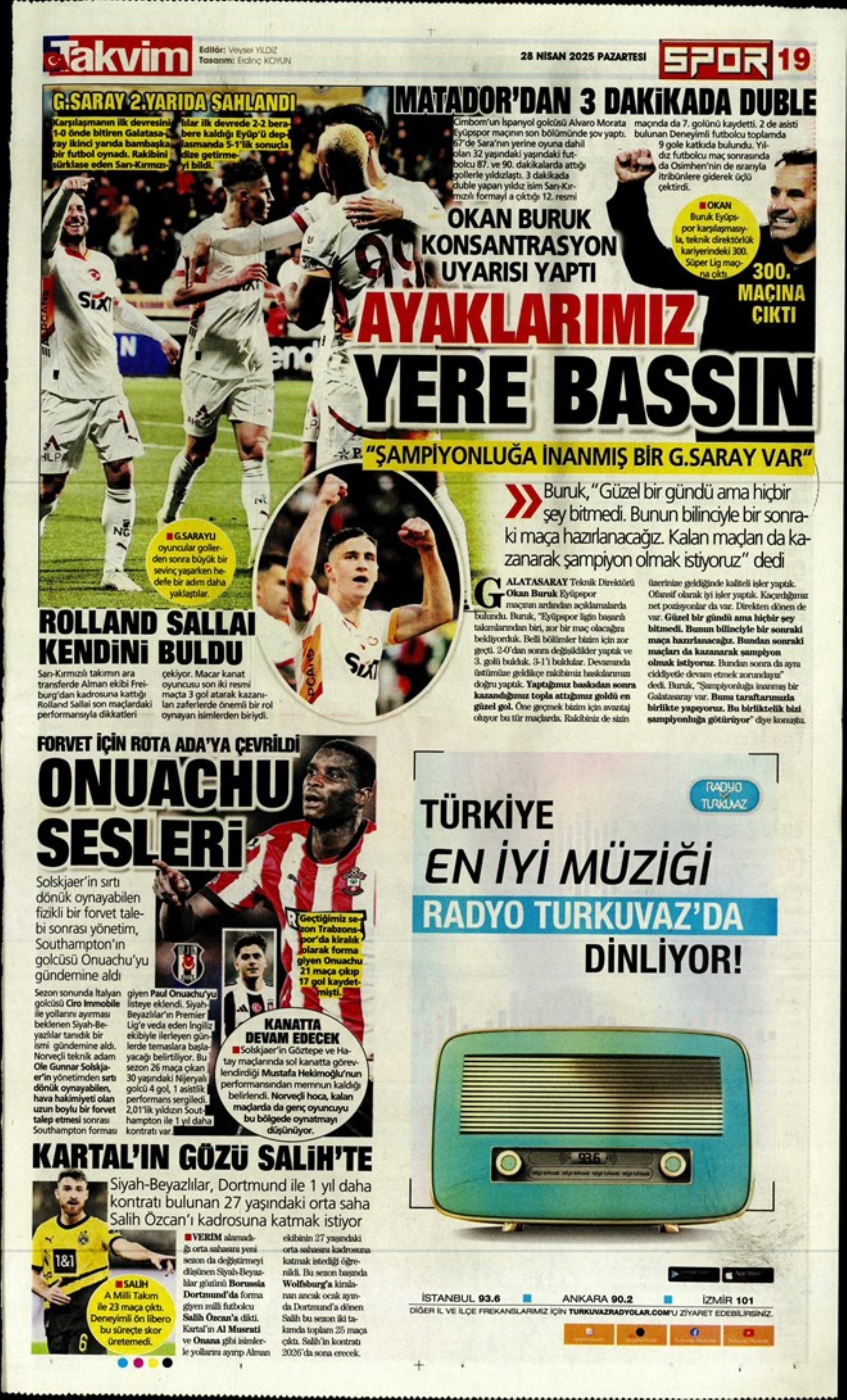 Sporda günün manşetleri: 5.yıldıza 5 golle selam