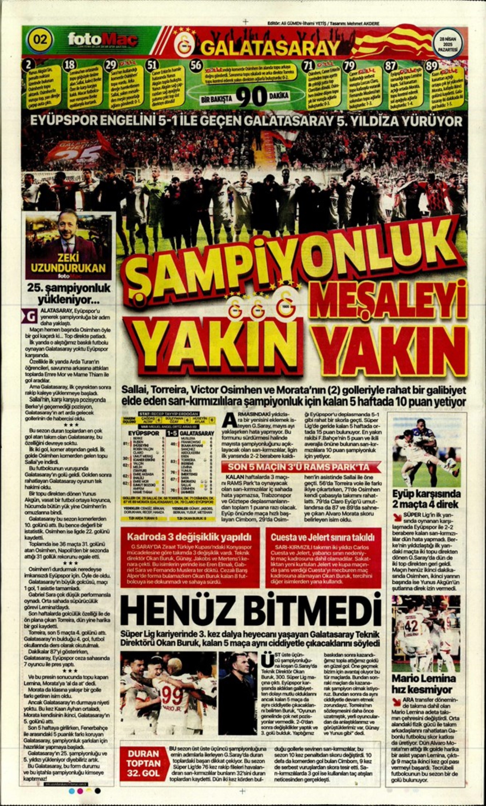 Sporda günün manşetleri: 5.yıldıza 5 golle selam
