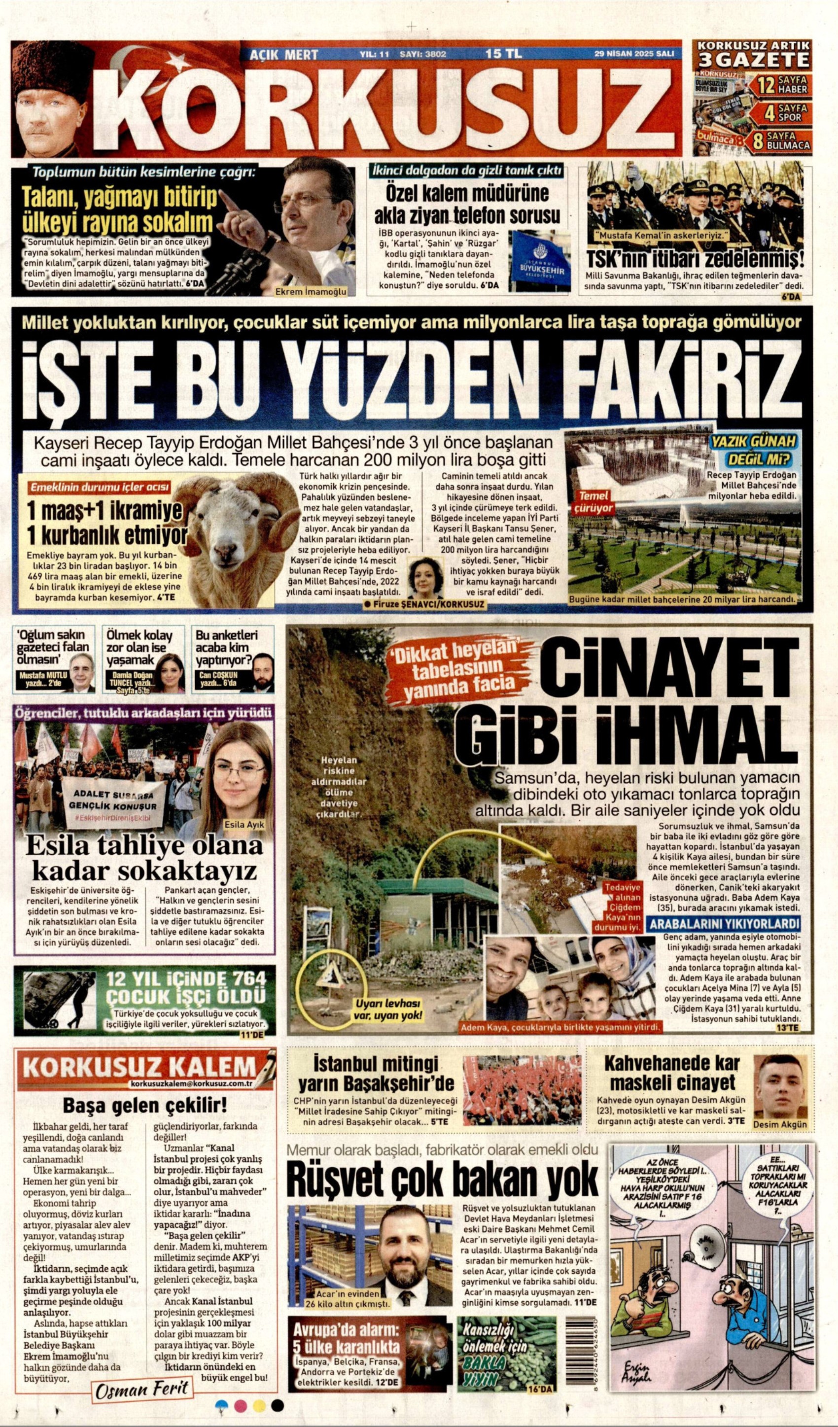 29 Nisan 2025 gazete manşetleri: Yandaş medyanın hedefinde muhalefet var
