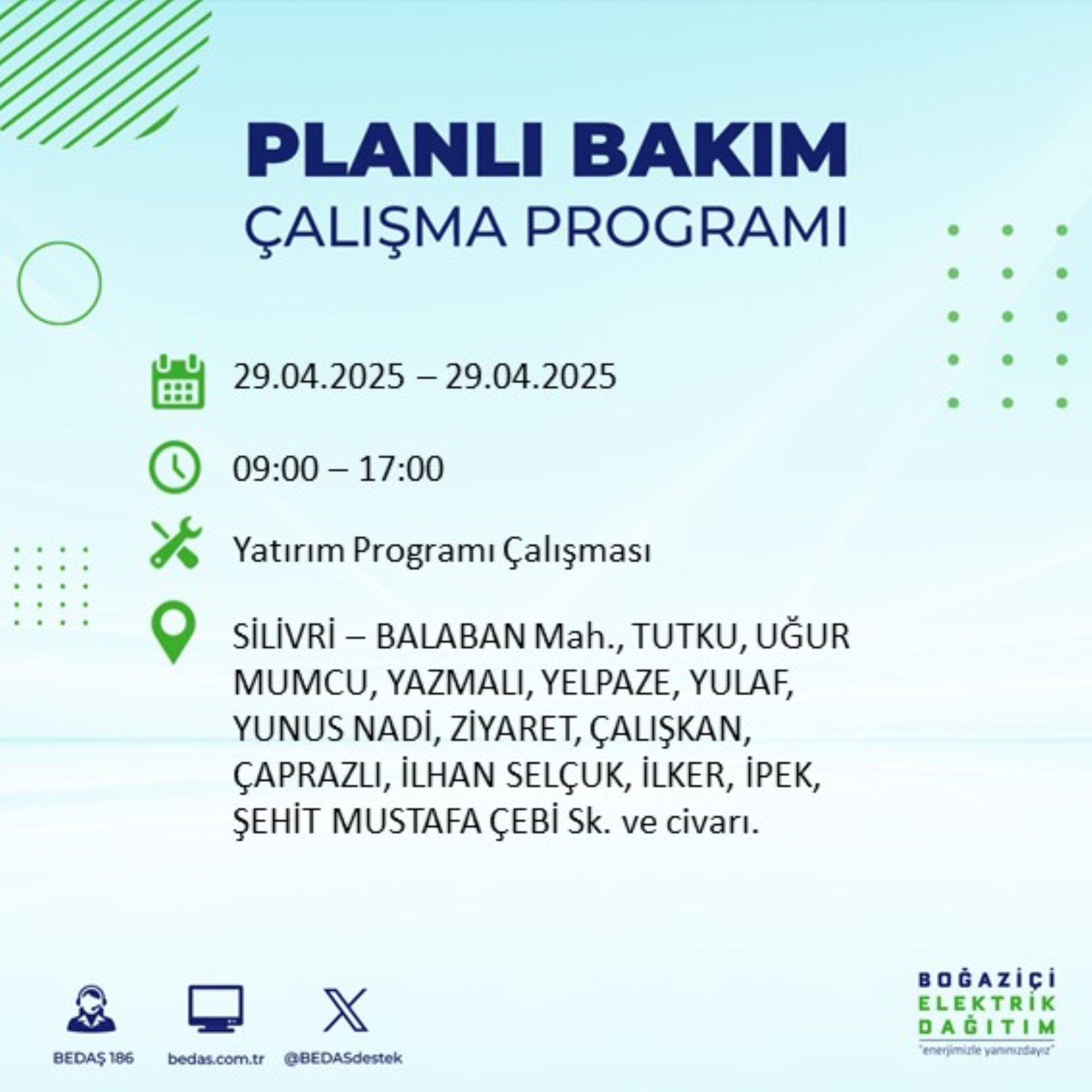 BEDAŞ paylaştı: İstanbul'da 29 Nisan Salı günü elektrik kesintisi yaşanacak ilçeler