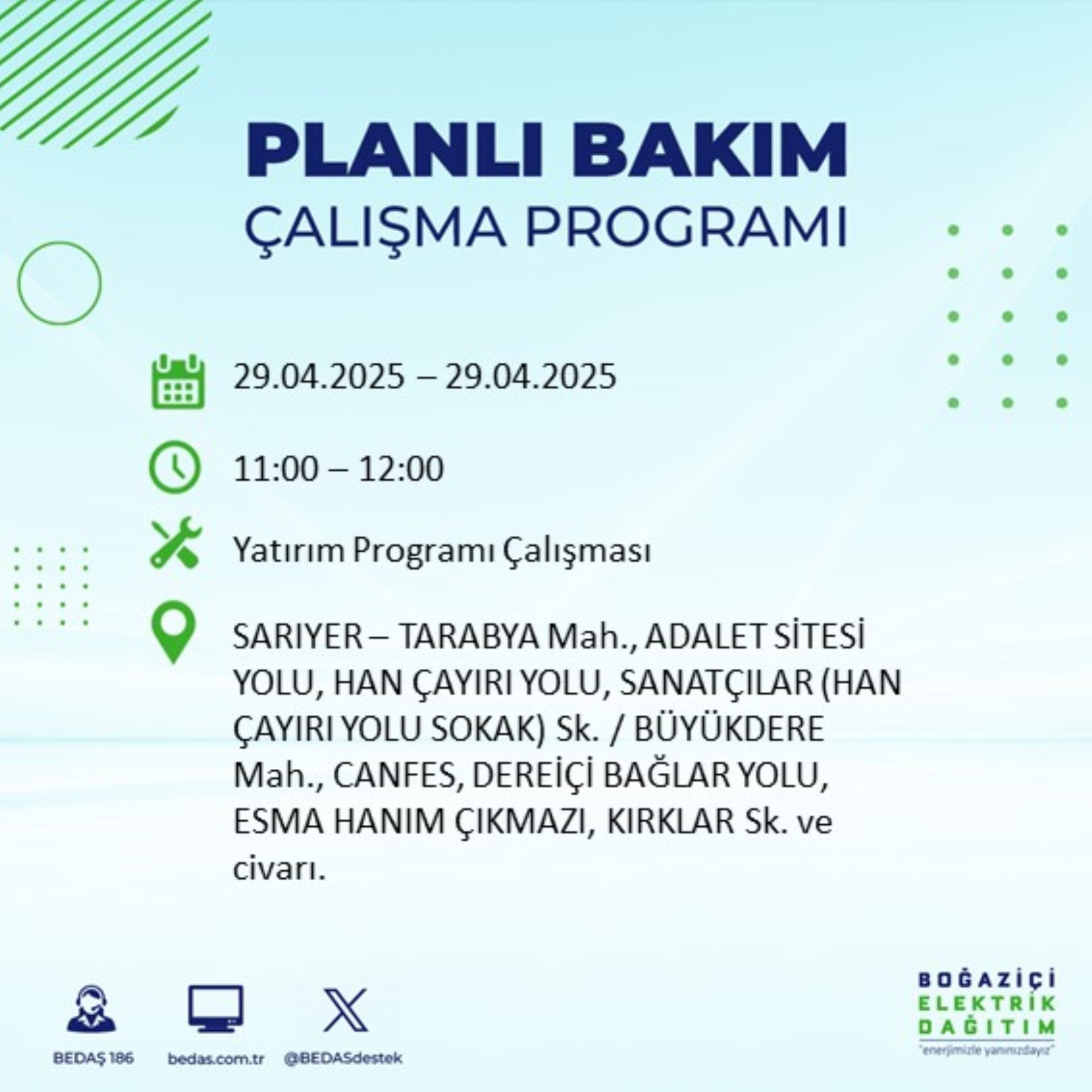 BEDAŞ paylaştı: İstanbul'da 29 Nisan Salı günü elektrik kesintisi yaşanacak ilçeler