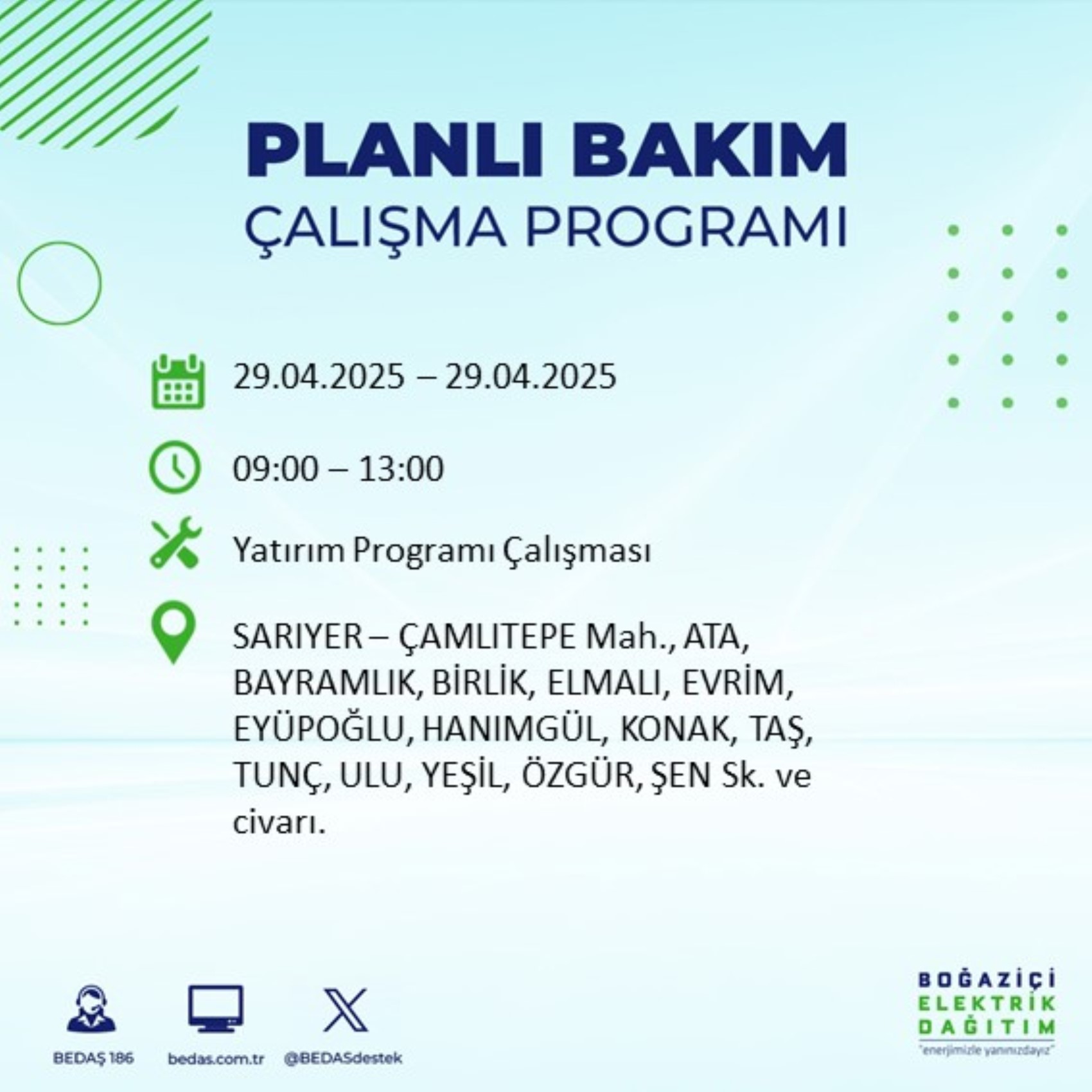 BEDAŞ paylaştı: İstanbul'da 29 Nisan Salı günü elektrik kesintisi yaşanacak ilçeler