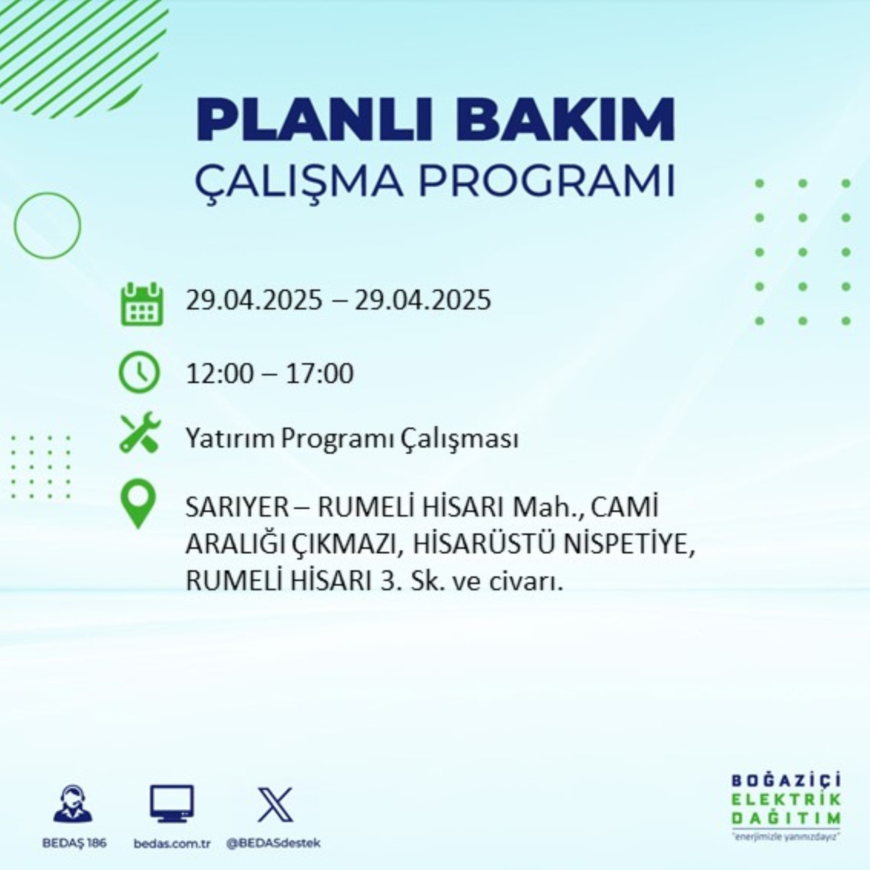 BEDAŞ paylaştı: İstanbul'da 29 Nisan Salı günü elektrik kesintisi yaşanacak ilçeler