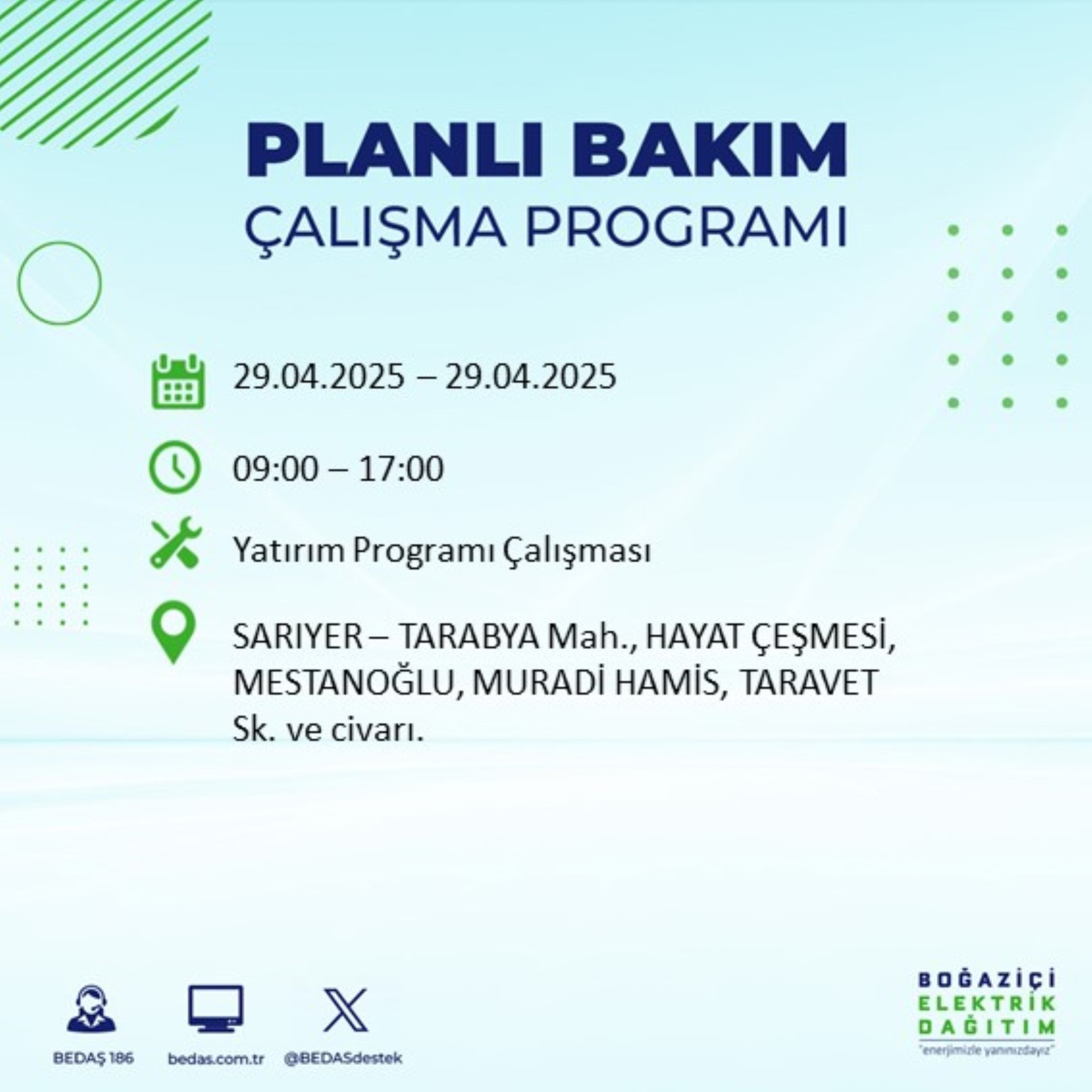 BEDAŞ paylaştı: İstanbul'da 29 Nisan Salı günü elektrik kesintisi yaşanacak ilçeler