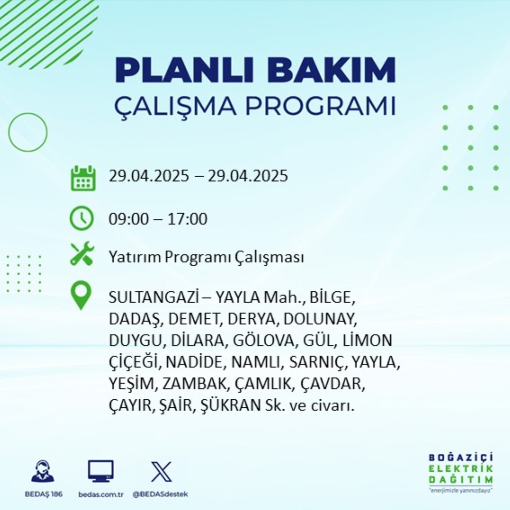 BEDAŞ paylaştı: İstanbul'da 29 Nisan Salı günü elektrik kesintisi yaşanacak ilçeler