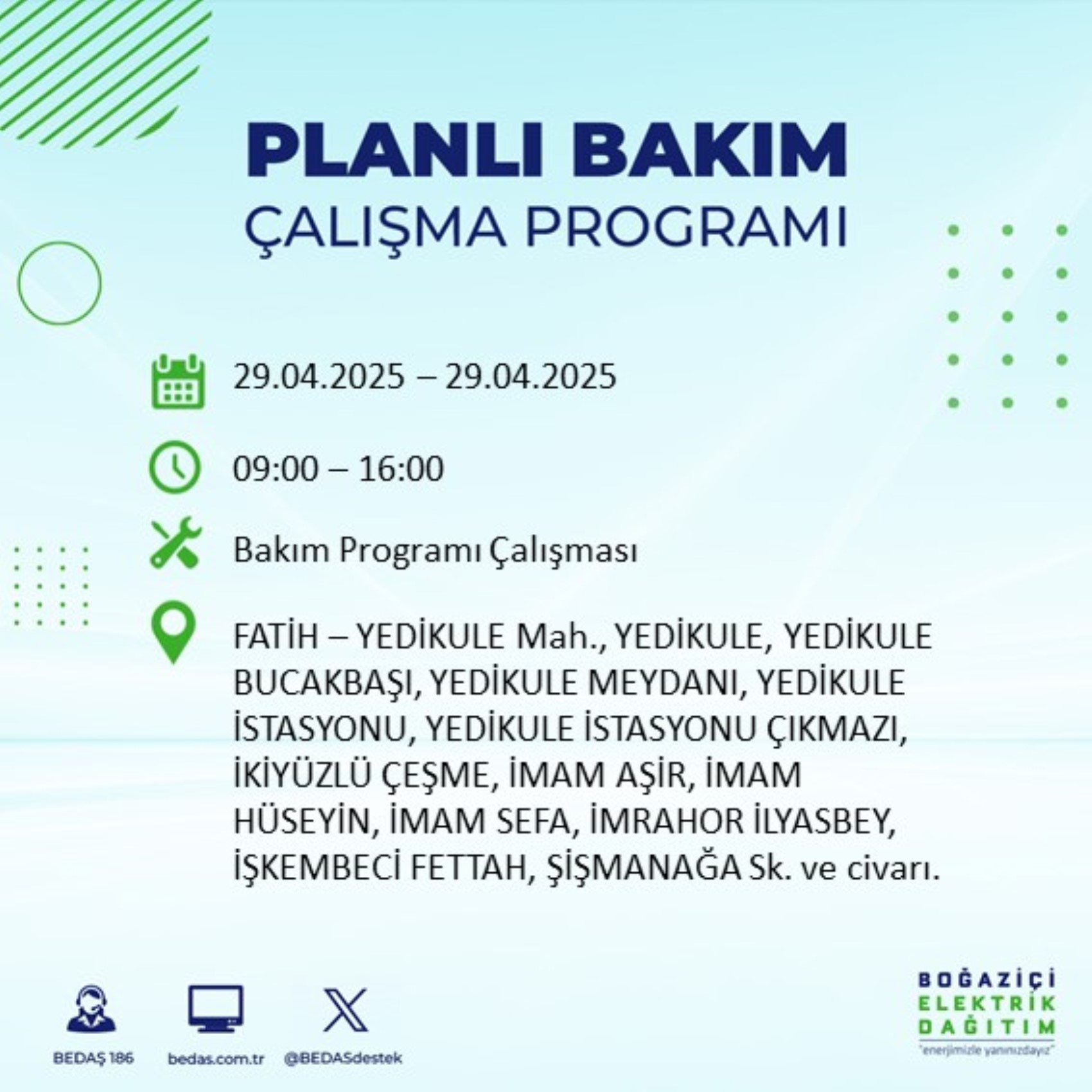 BEDAŞ paylaştı: İstanbul'da 29 Nisan Salı günü elektrik kesintisi yaşanacak ilçeler