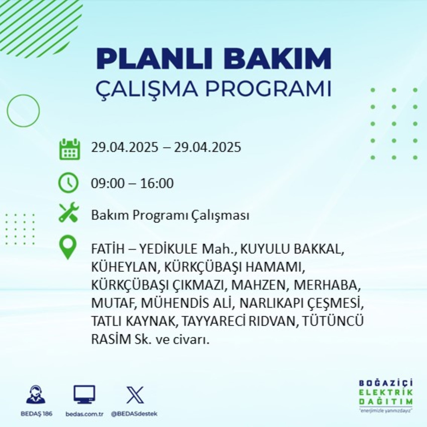 BEDAŞ paylaştı: İstanbul'da 29 Nisan Salı günü elektrik kesintisi yaşanacak ilçeler