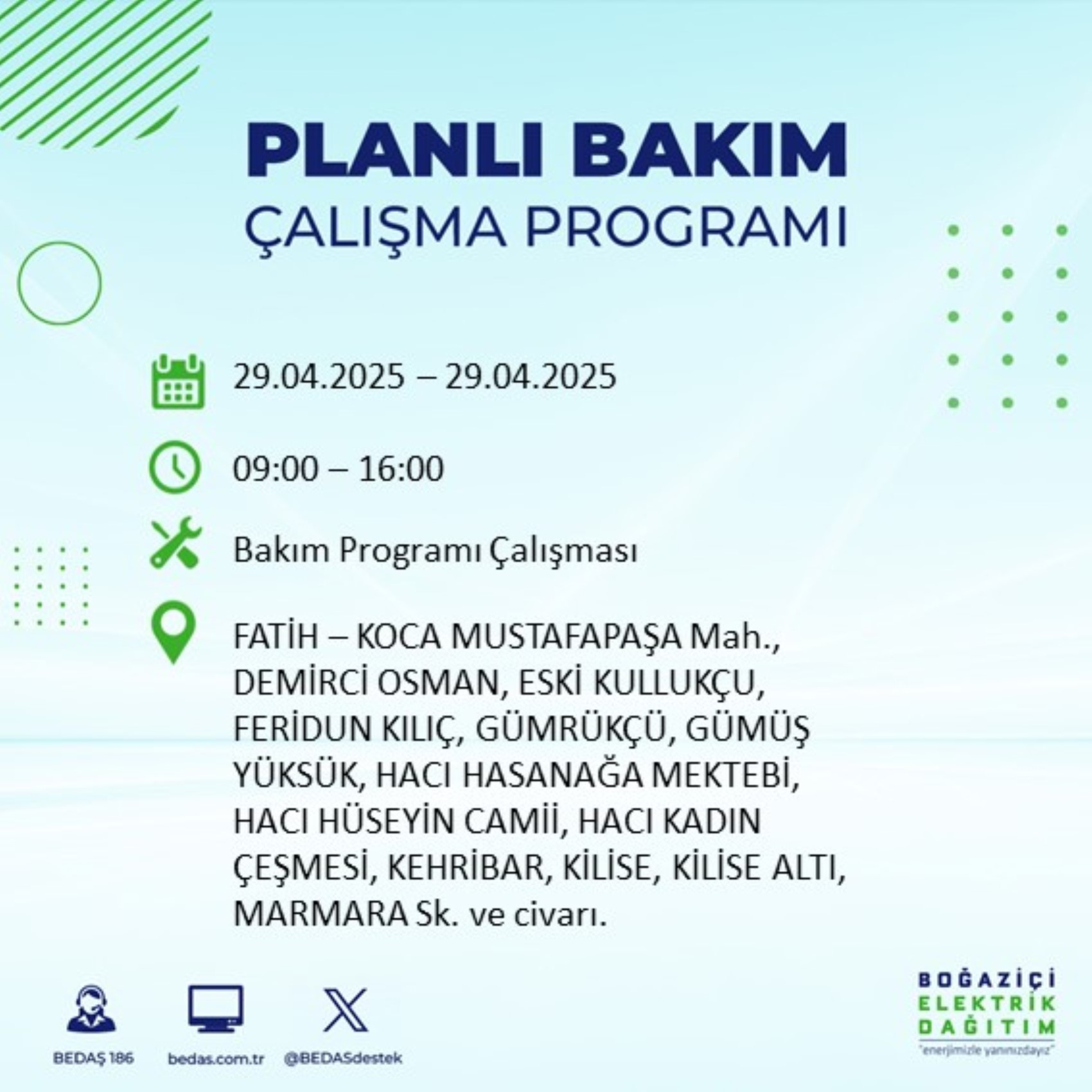 BEDAŞ paylaştı: İstanbul'da 29 Nisan Salı günü elektrik kesintisi yaşanacak ilçeler