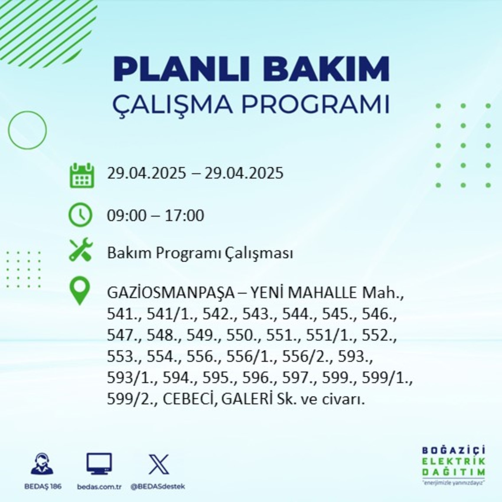 BEDAŞ paylaştı: İstanbul'da 29 Nisan Salı günü elektrik kesintisi yaşanacak ilçeler