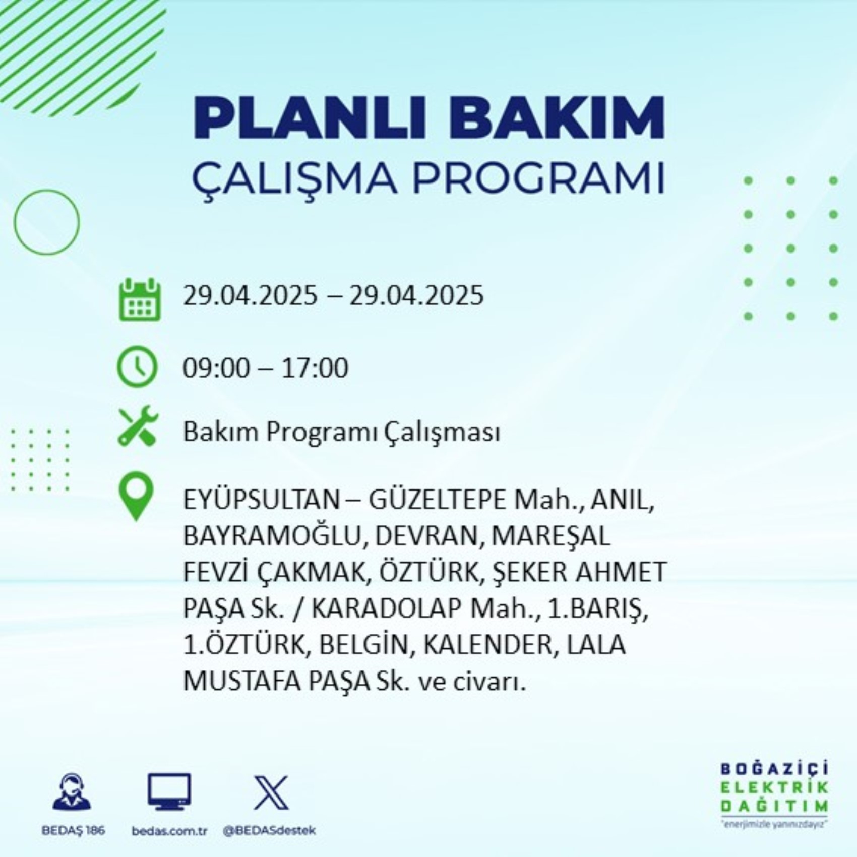 BEDAŞ paylaştı: İstanbul'da 29 Nisan Salı günü elektrik kesintisi yaşanacak ilçeler