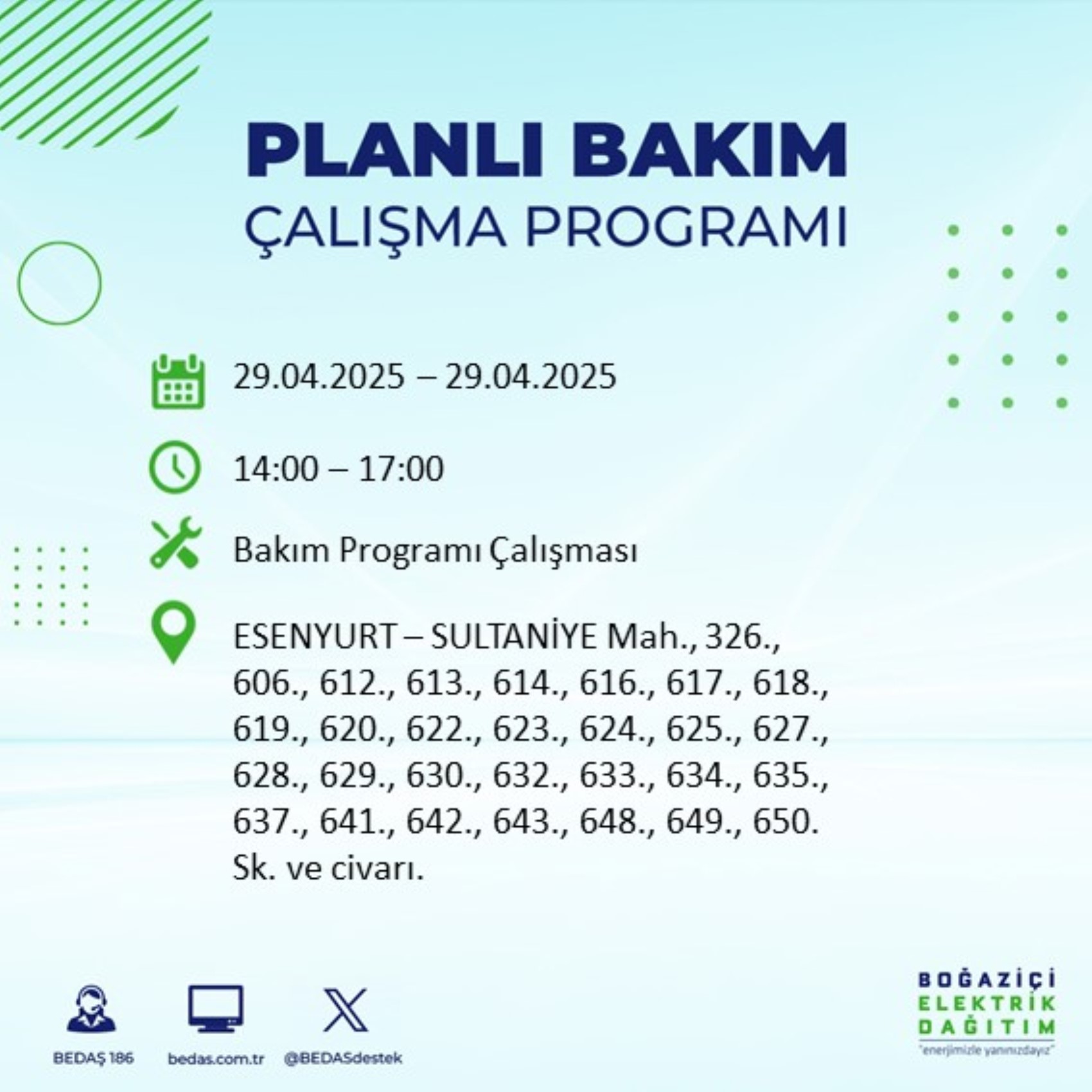 BEDAŞ paylaştı: İstanbul'da 29 Nisan Salı günü elektrik kesintisi yaşanacak ilçeler