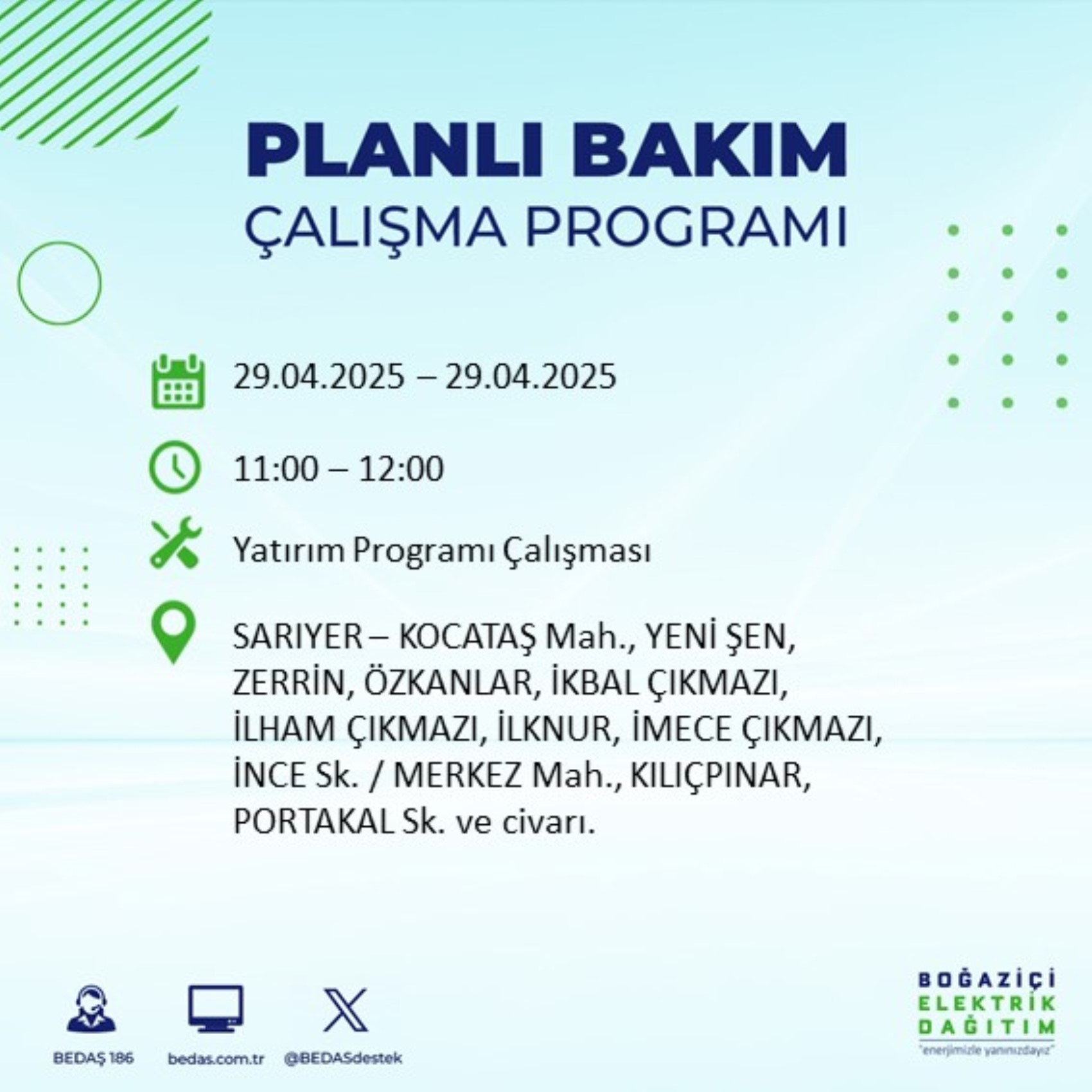 BEDAŞ paylaştı: İstanbul'da 29 Nisan Salı günü elektrik kesintisi yaşanacak ilçeler