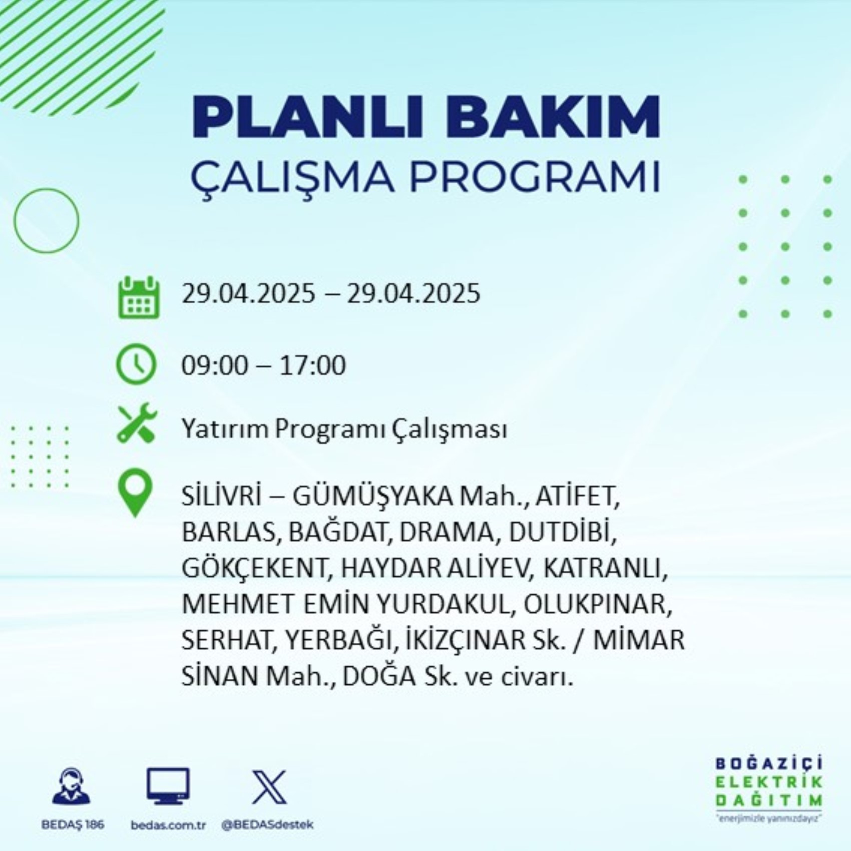 BEDAŞ paylaştı: İstanbul'da 29 Nisan Salı günü elektrik kesintisi yaşanacak ilçeler