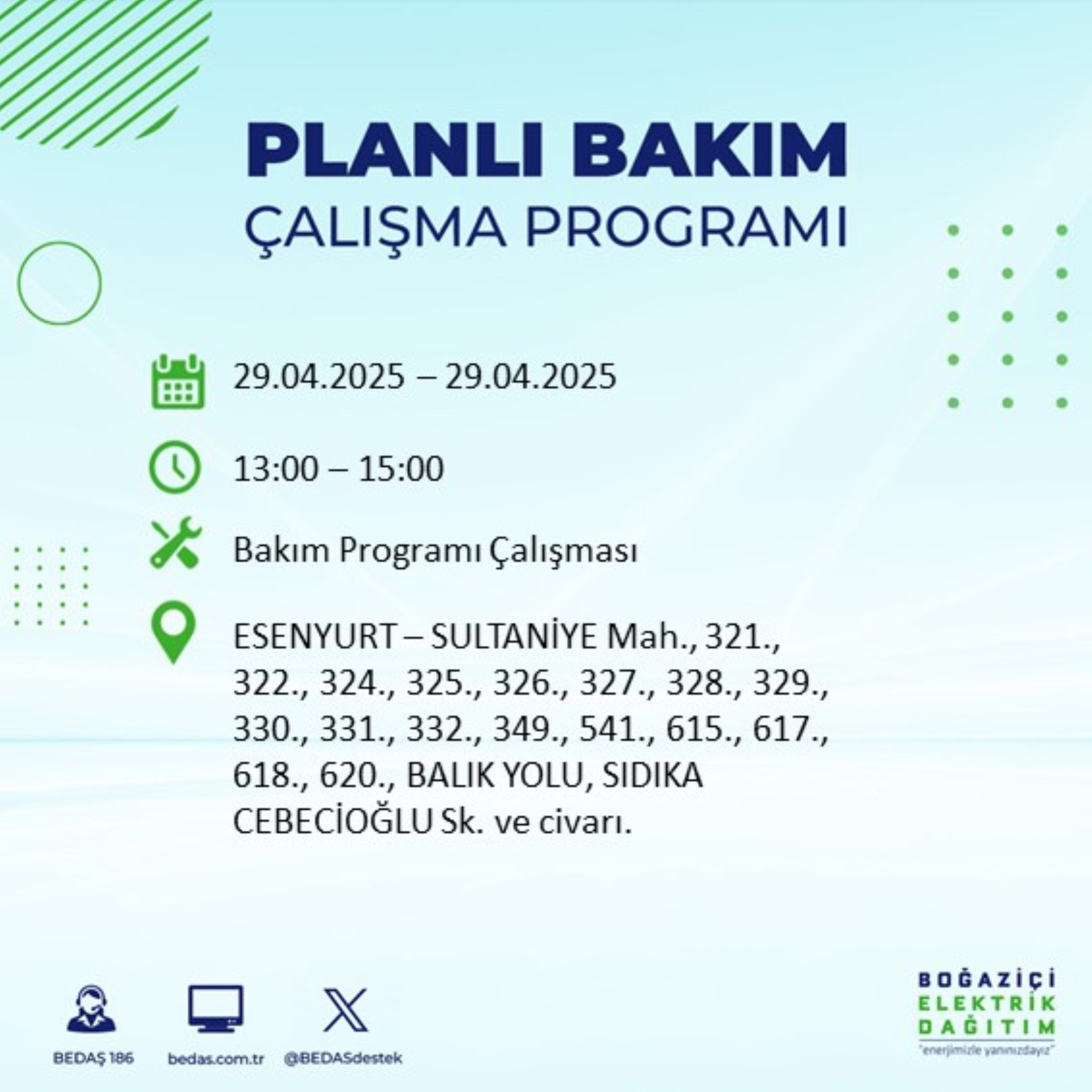 BEDAŞ paylaştı: İstanbul'da 29 Nisan Salı günü elektrik kesintisi yaşanacak ilçeler