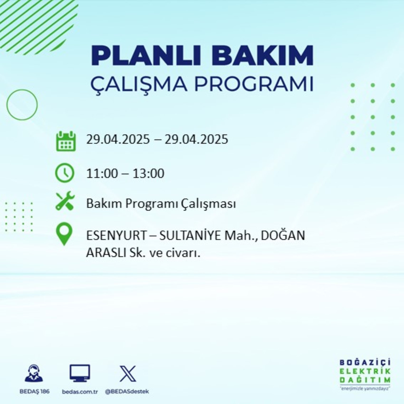 BEDAŞ paylaştı: İstanbul'da 29 Nisan Salı günü elektrik kesintisi yaşanacak ilçeler