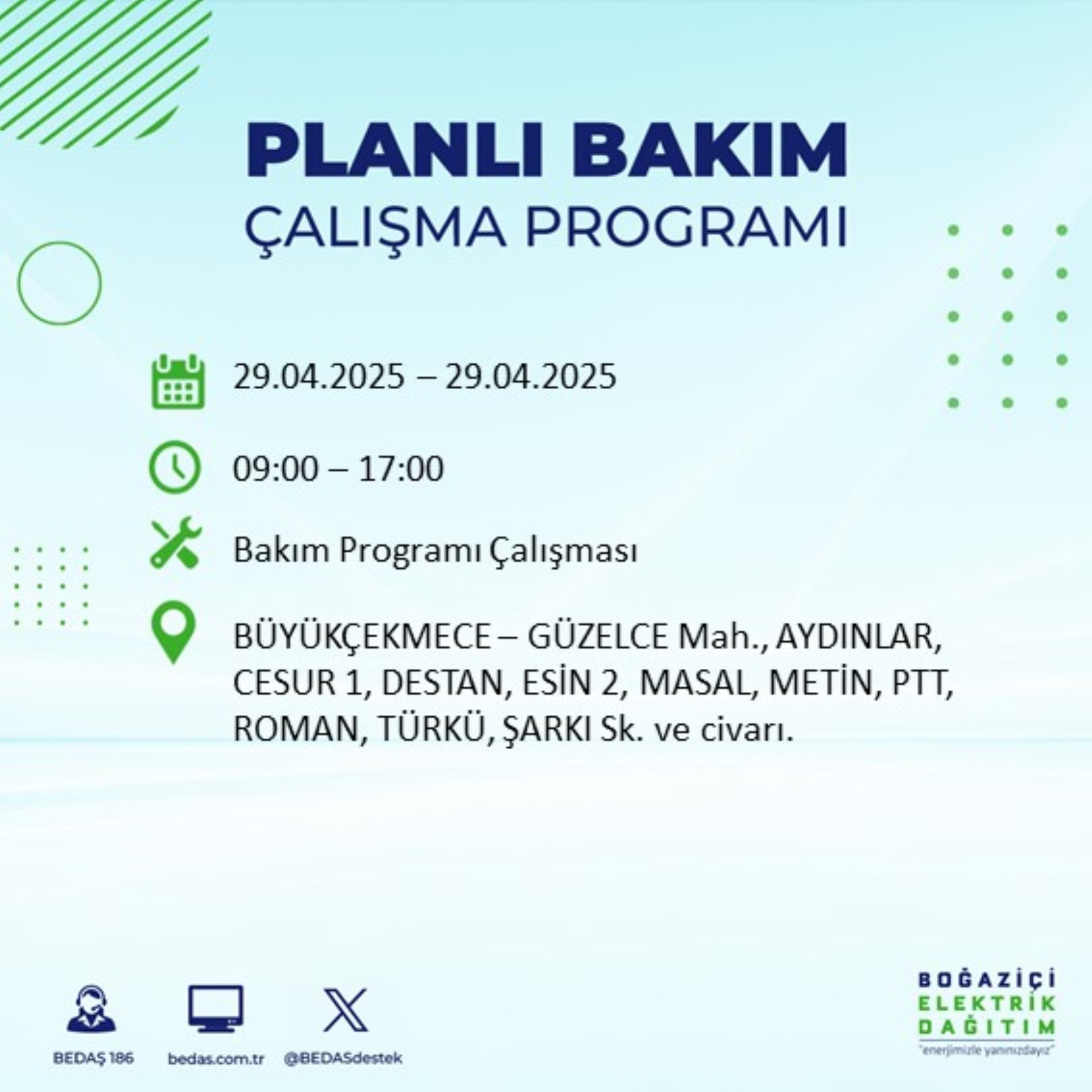 BEDAŞ paylaştı: İstanbul'da 29 Nisan Salı günü elektrik kesintisi yaşanacak ilçeler