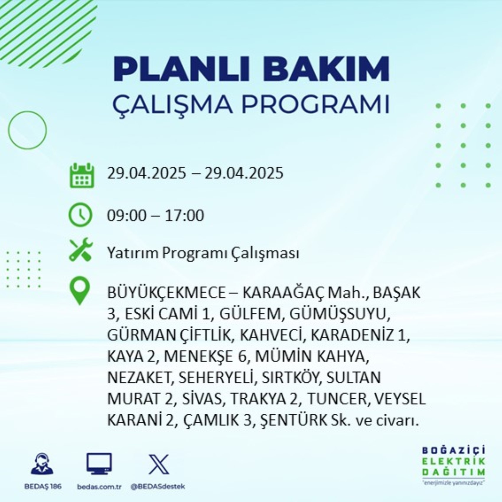 BEDAŞ paylaştı: İstanbul'da 29 Nisan Salı günü elektrik kesintisi yaşanacak ilçeler