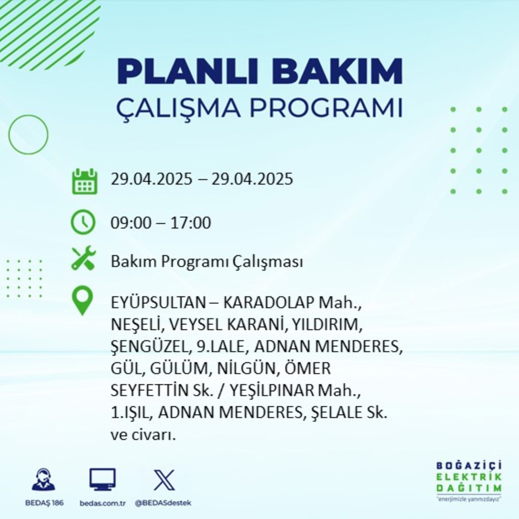 BEDAŞ paylaştı: İstanbul'da 29 Nisan Salı günü elektrik kesintisi yaşanacak ilçeler