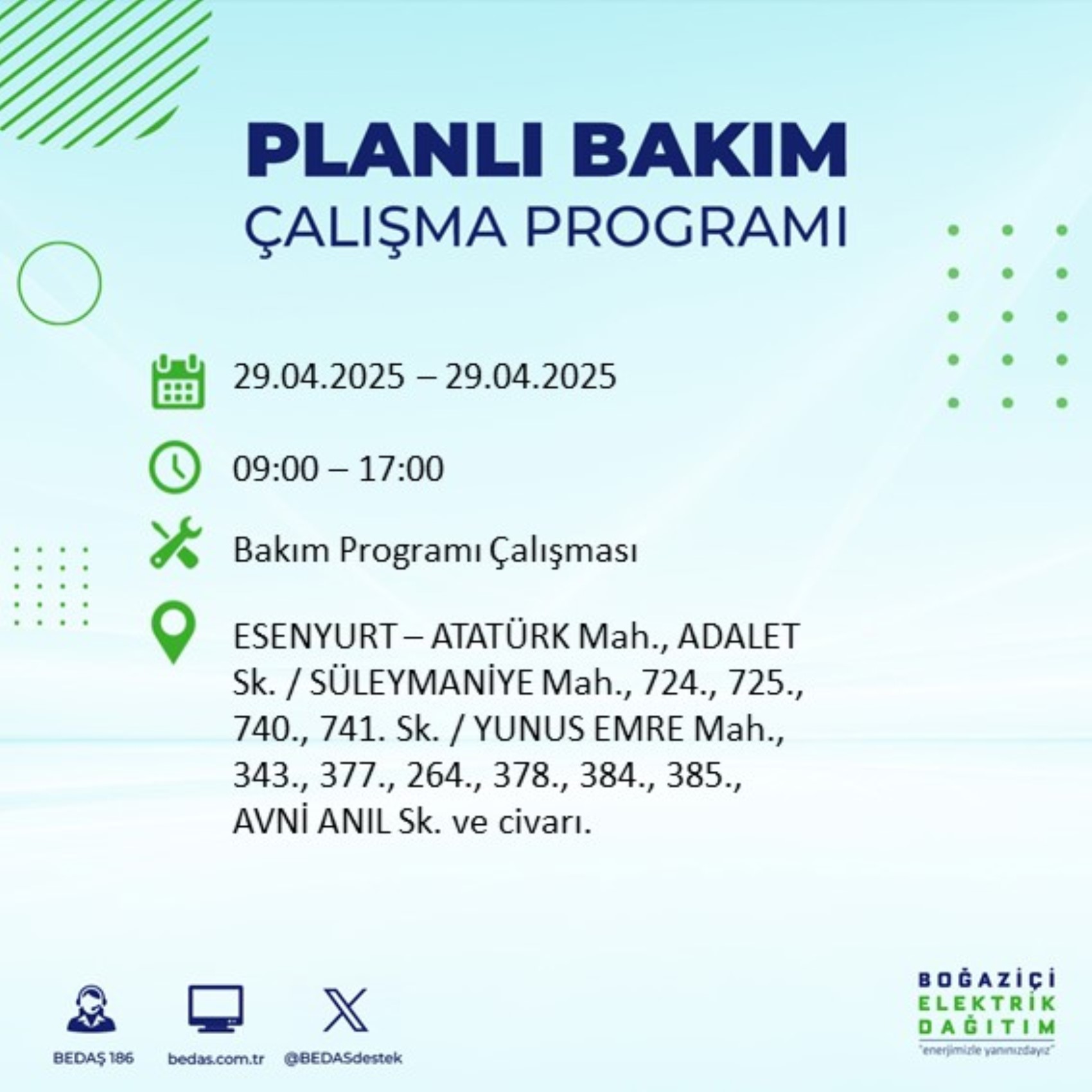 BEDAŞ paylaştı: İstanbul'da 29 Nisan Salı günü elektrik kesintisi yaşanacak ilçeler