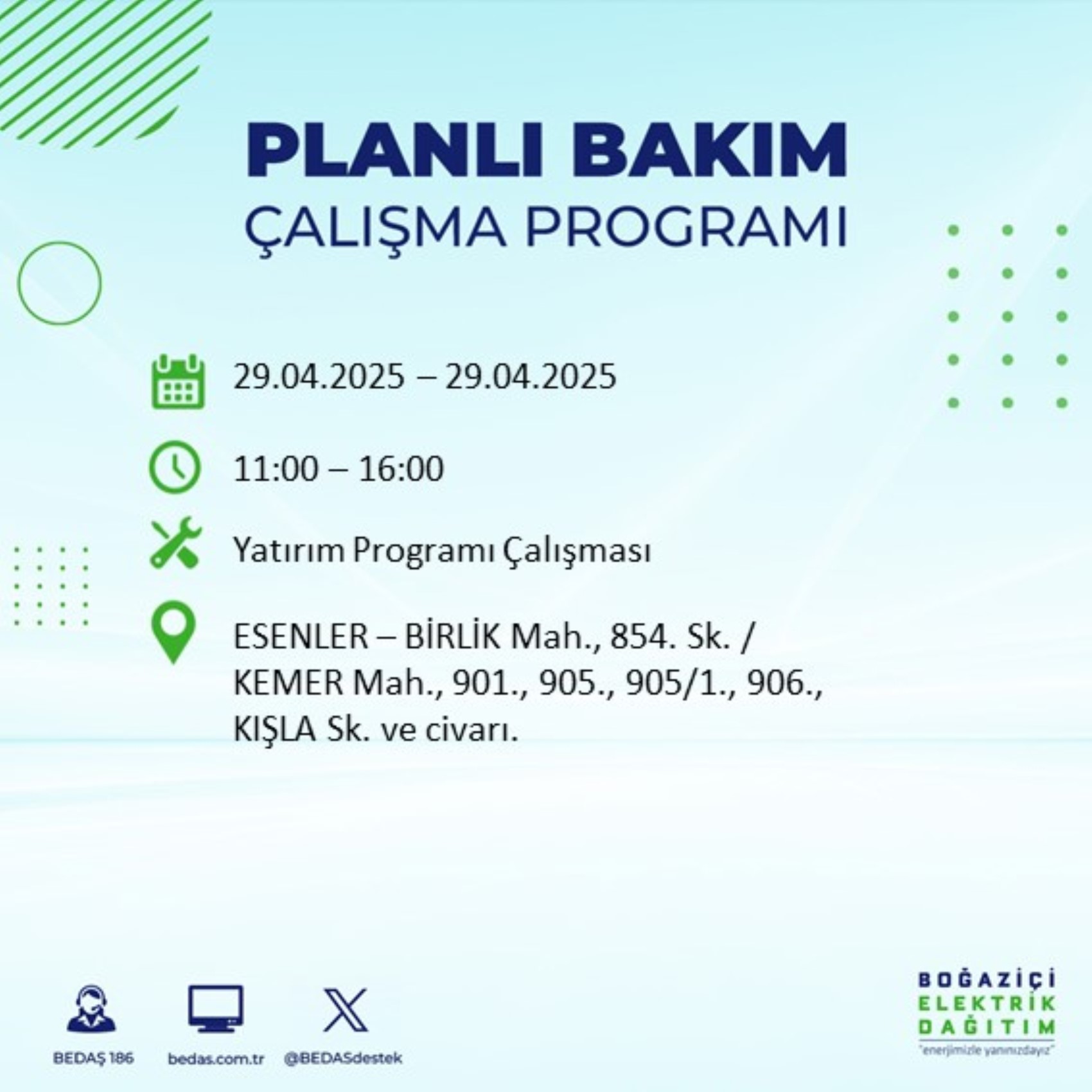 BEDAŞ paylaştı: İstanbul'da 29 Nisan Salı günü elektrik kesintisi yaşanacak ilçeler