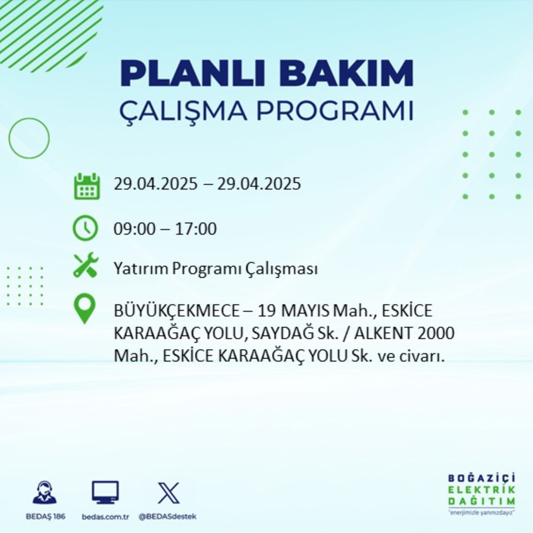 BEDAŞ paylaştı: İstanbul'da 29 Nisan Salı günü elektrik kesintisi yaşanacak ilçeler