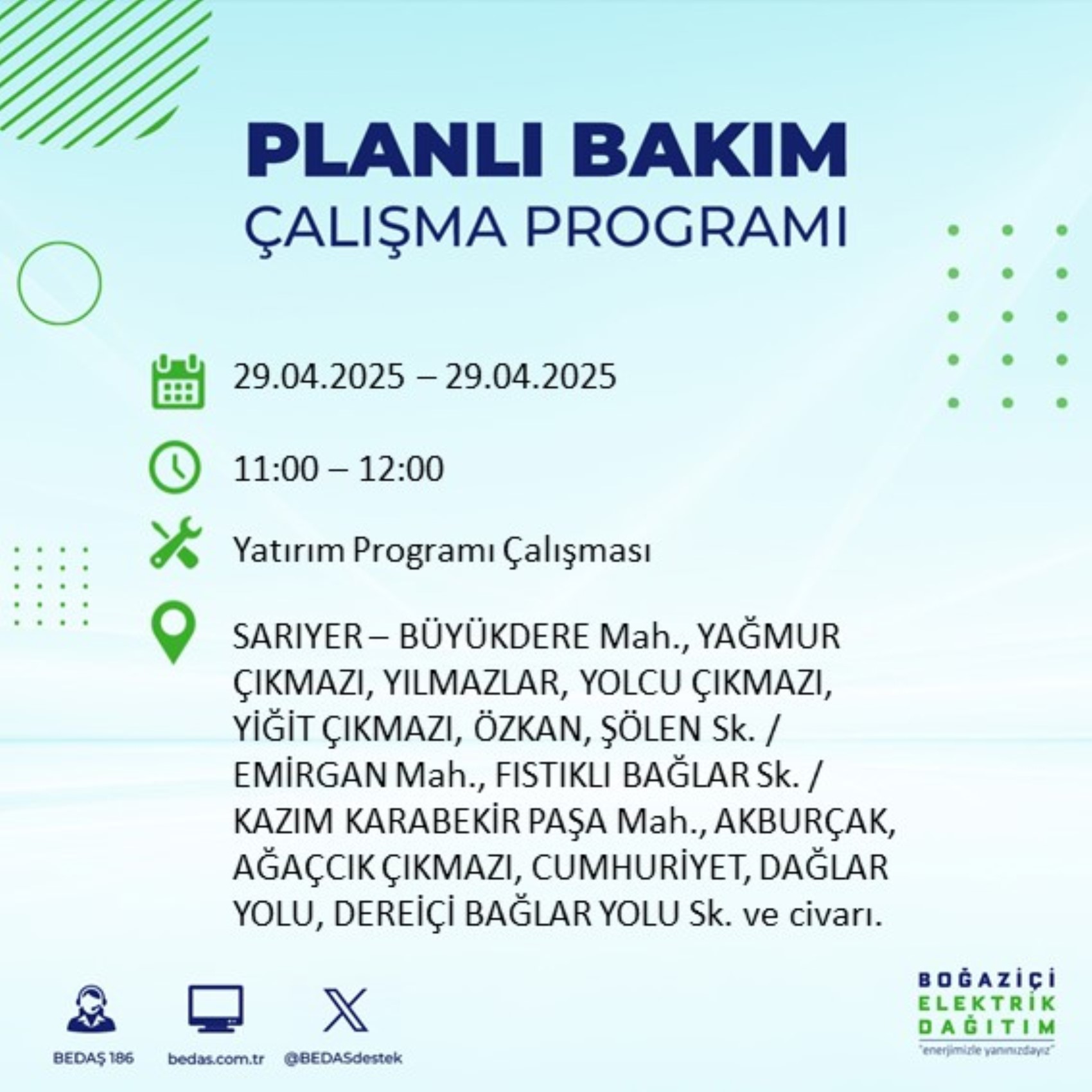 BEDAŞ paylaştı: İstanbul'da 29 Nisan Salı günü elektrik kesintisi yaşanacak ilçeler