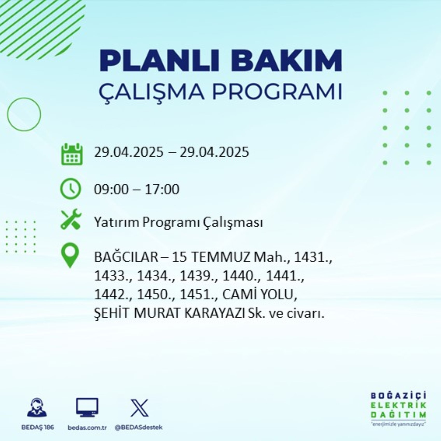 BEDAŞ paylaştı: İstanbul'da 29 Nisan Salı günü elektrik kesintisi yaşanacak ilçeler