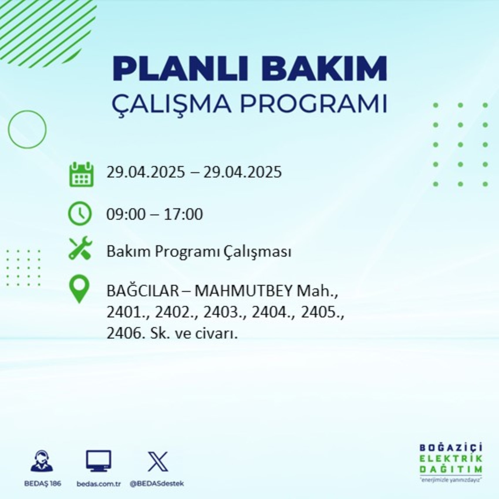 BEDAŞ paylaştı: İstanbul'da 29 Nisan Salı günü elektrik kesintisi yaşanacak ilçeler