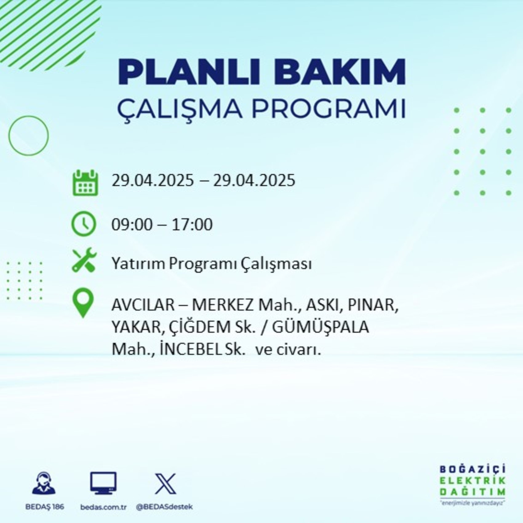 BEDAŞ paylaştı: İstanbul'da 29 Nisan Salı günü elektrik kesintisi yaşanacak ilçeler