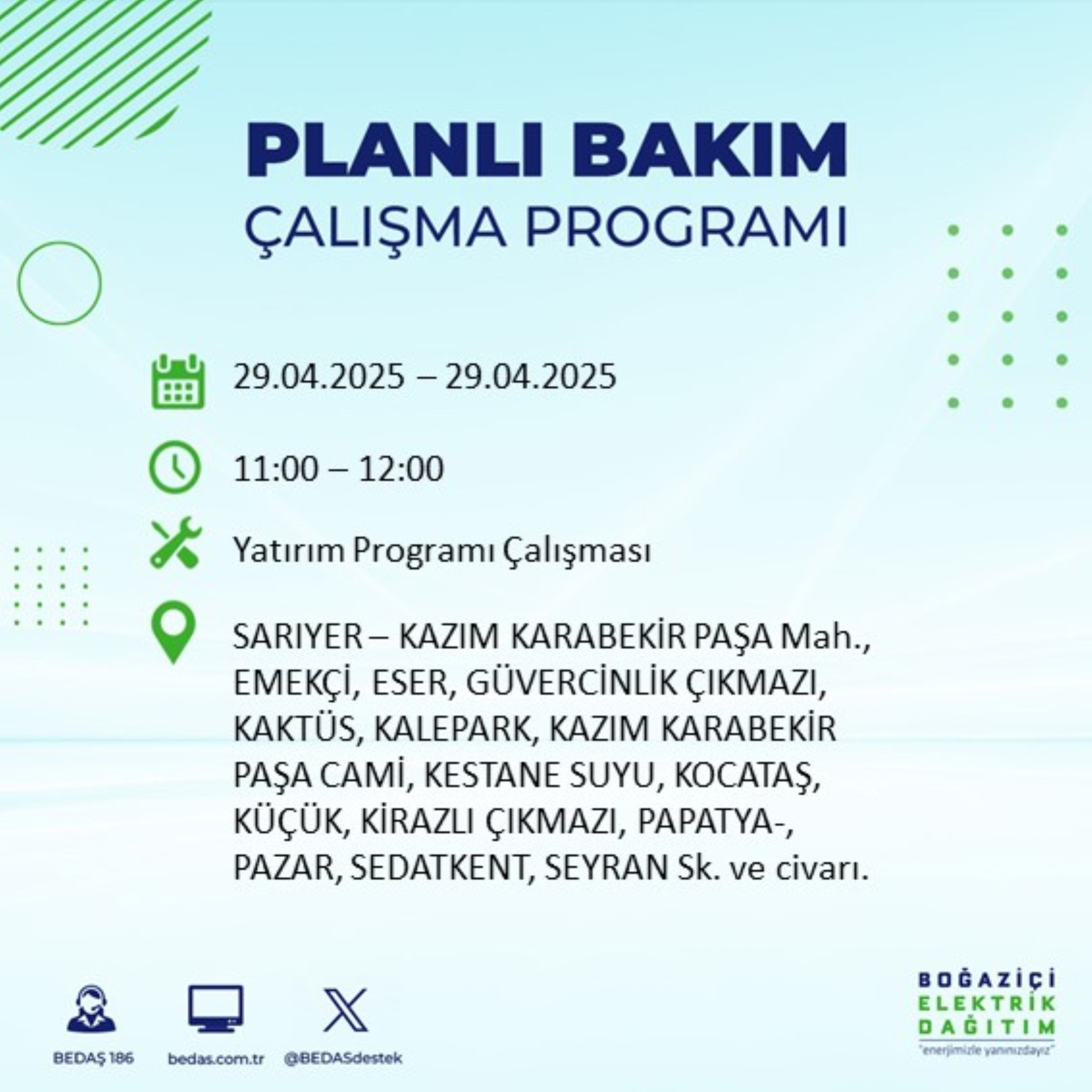 BEDAŞ paylaştı: İstanbul'da 29 Nisan Salı günü elektrik kesintisi yaşanacak ilçeler