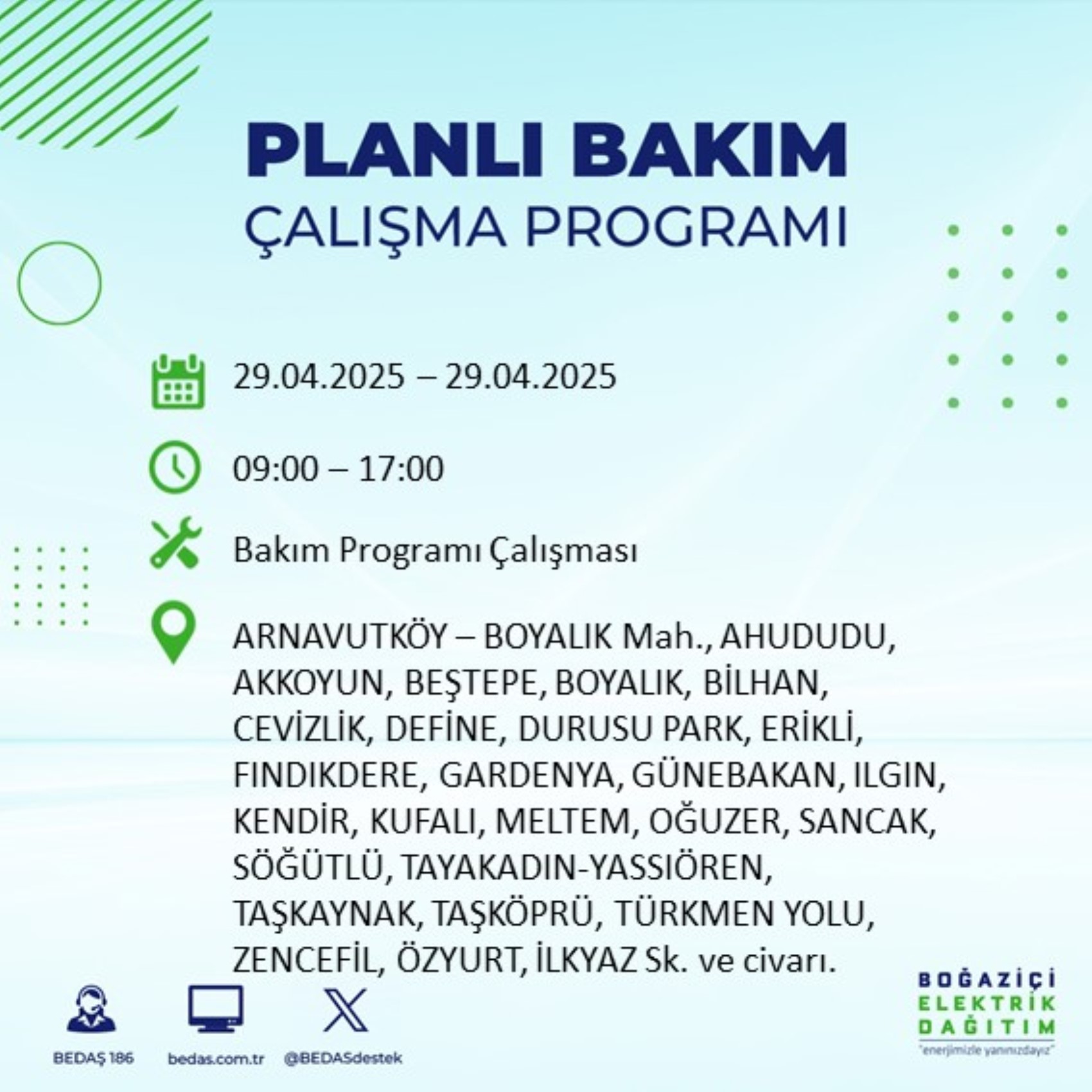 BEDAŞ paylaştı: İstanbul'da 29 Nisan Salı günü elektrik kesintisi yaşanacak ilçeler