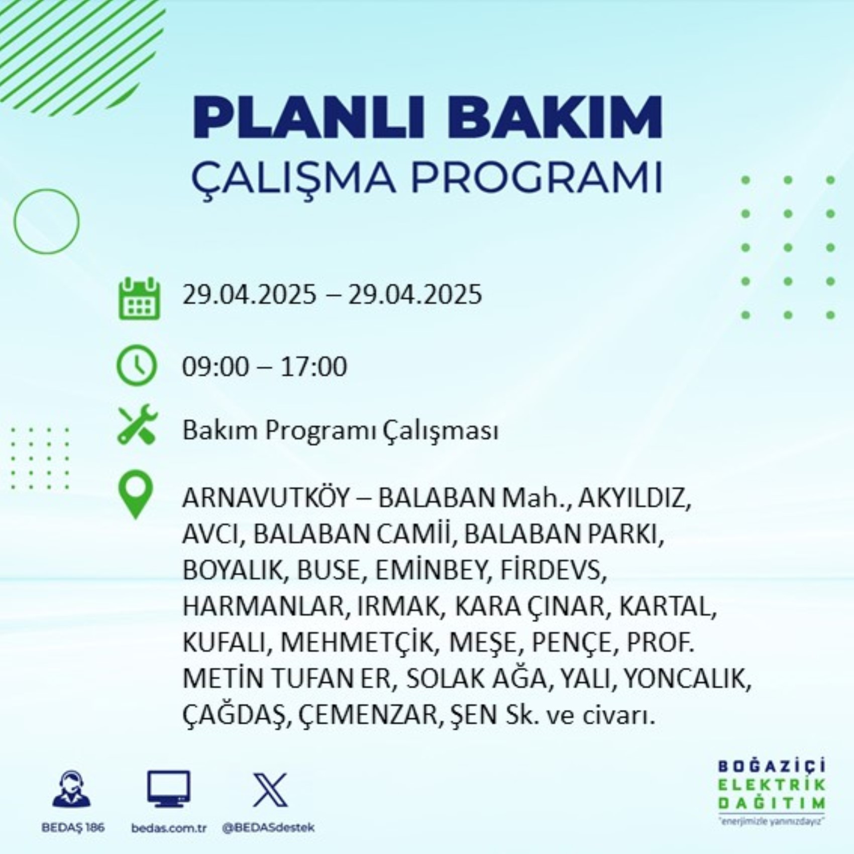 BEDAŞ paylaştı: İstanbul'da 29 Nisan Salı günü elektrik kesintisi yaşanacak ilçeler