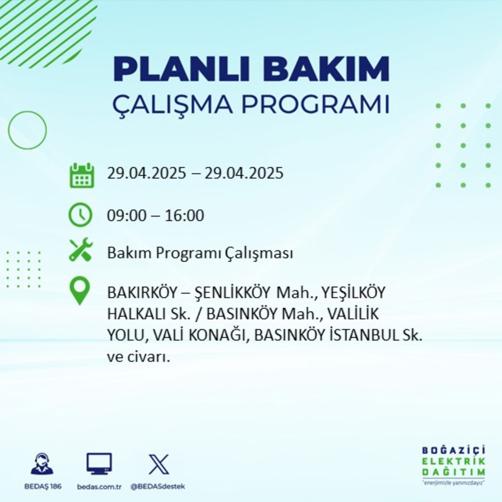 BEDAŞ paylaştı: İstanbul'da 29 Nisan Salı günü elektrik kesintisi yaşanacak ilçeler