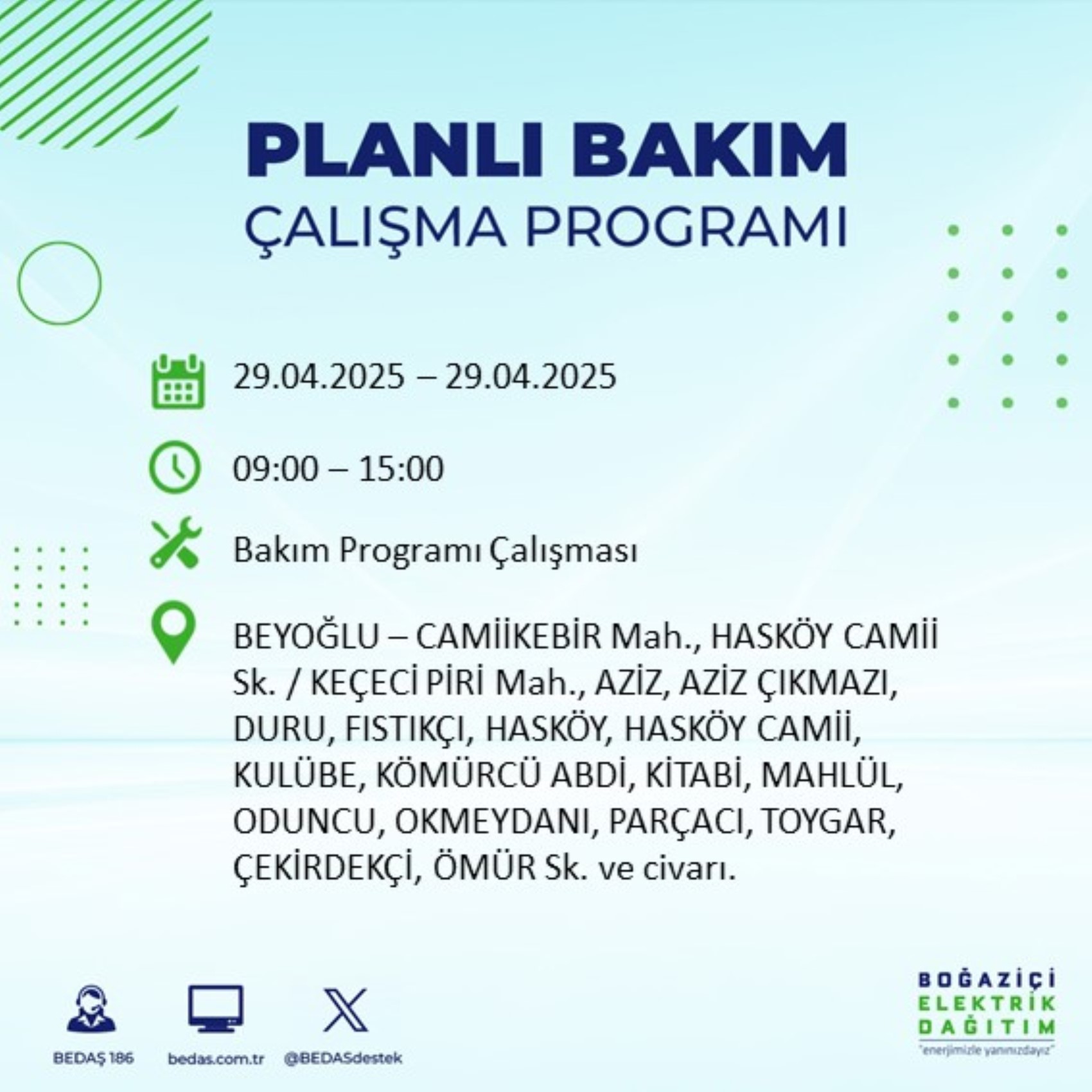 BEDAŞ paylaştı: İstanbul'da 29 Nisan Salı günü elektrik kesintisi yaşanacak ilçeler