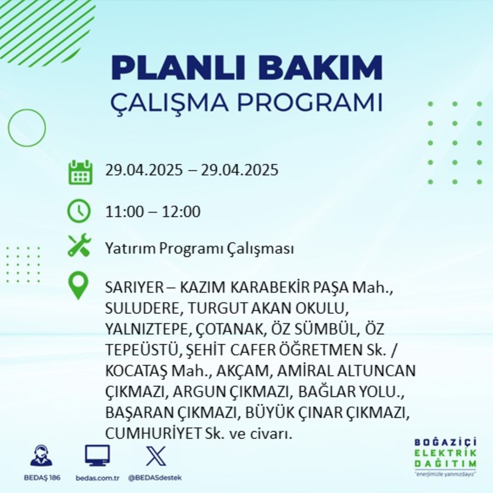 BEDAŞ paylaştı: İstanbul'da 29 Nisan Salı günü elektrik kesintisi yaşanacak ilçeler
