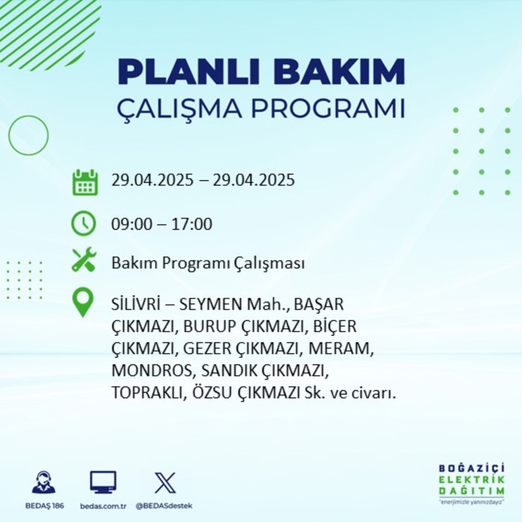BEDAŞ paylaştı: İstanbul'da 29 Nisan Salı günü elektrik kesintisi yaşanacak ilçeler