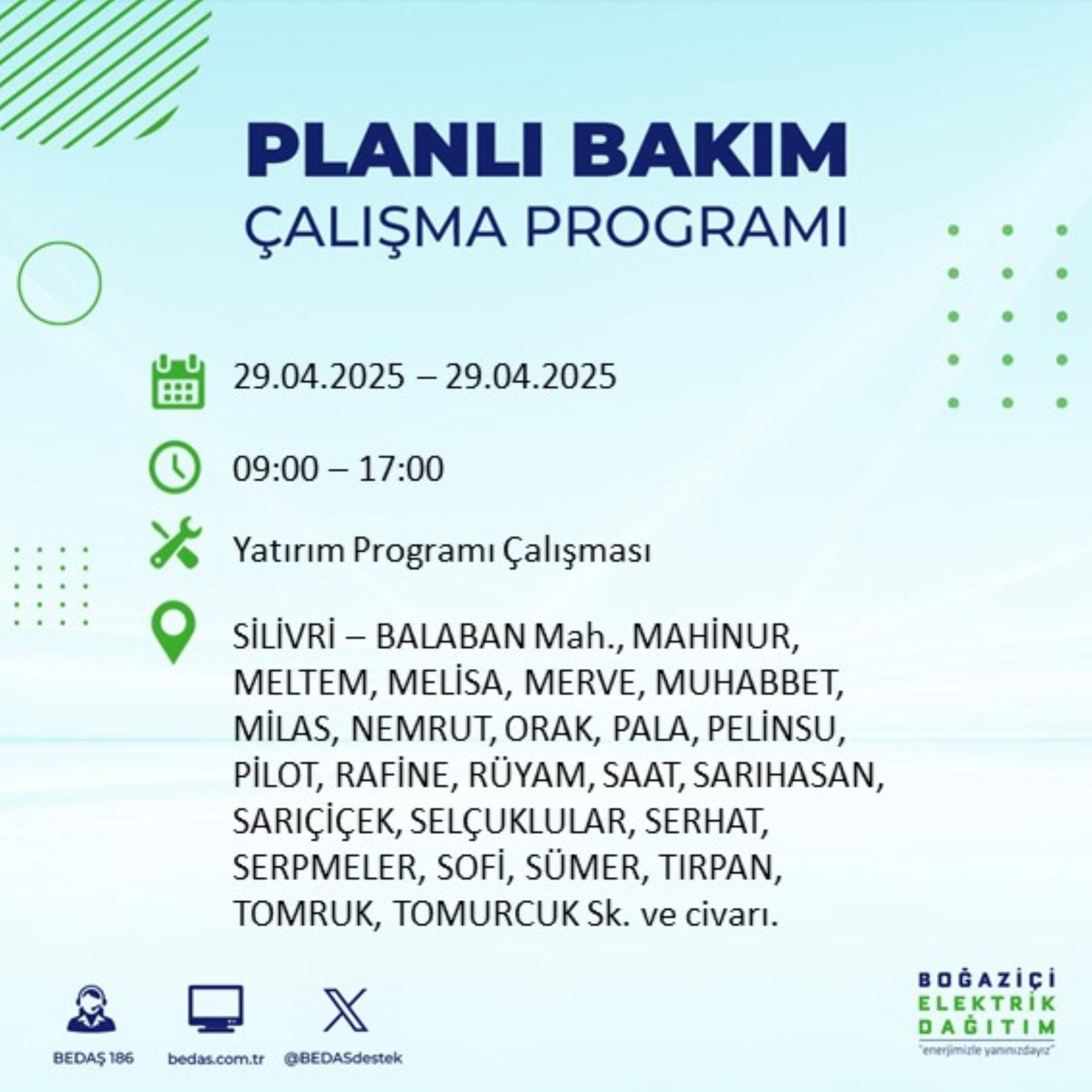 BEDAŞ paylaştı: İstanbul'da 29 Nisan Salı günü elektrik kesintisi yaşanacak ilçeler