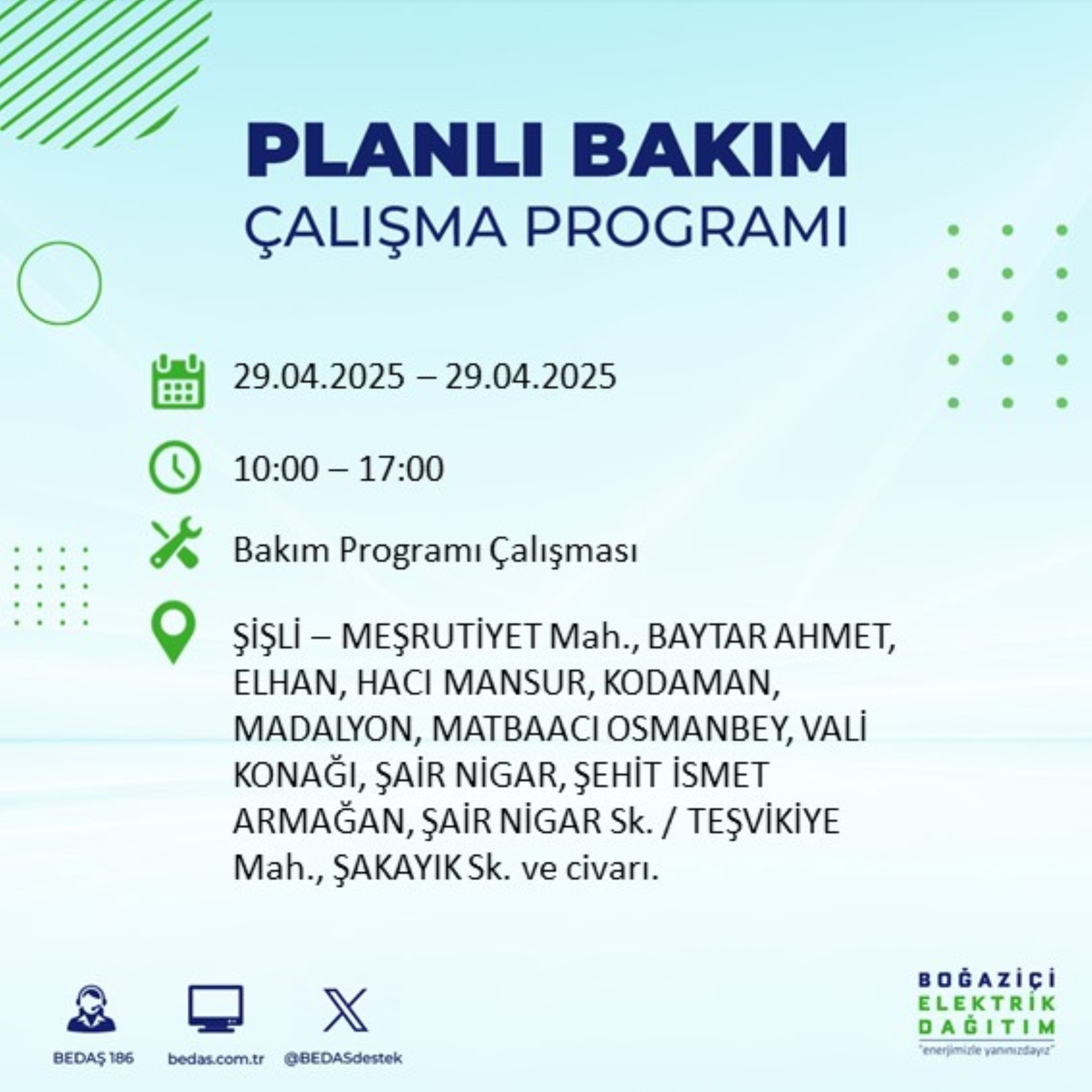 BEDAŞ paylaştı: İstanbul'da 29 Nisan Salı günü elektrik kesintisi yaşanacak ilçeler