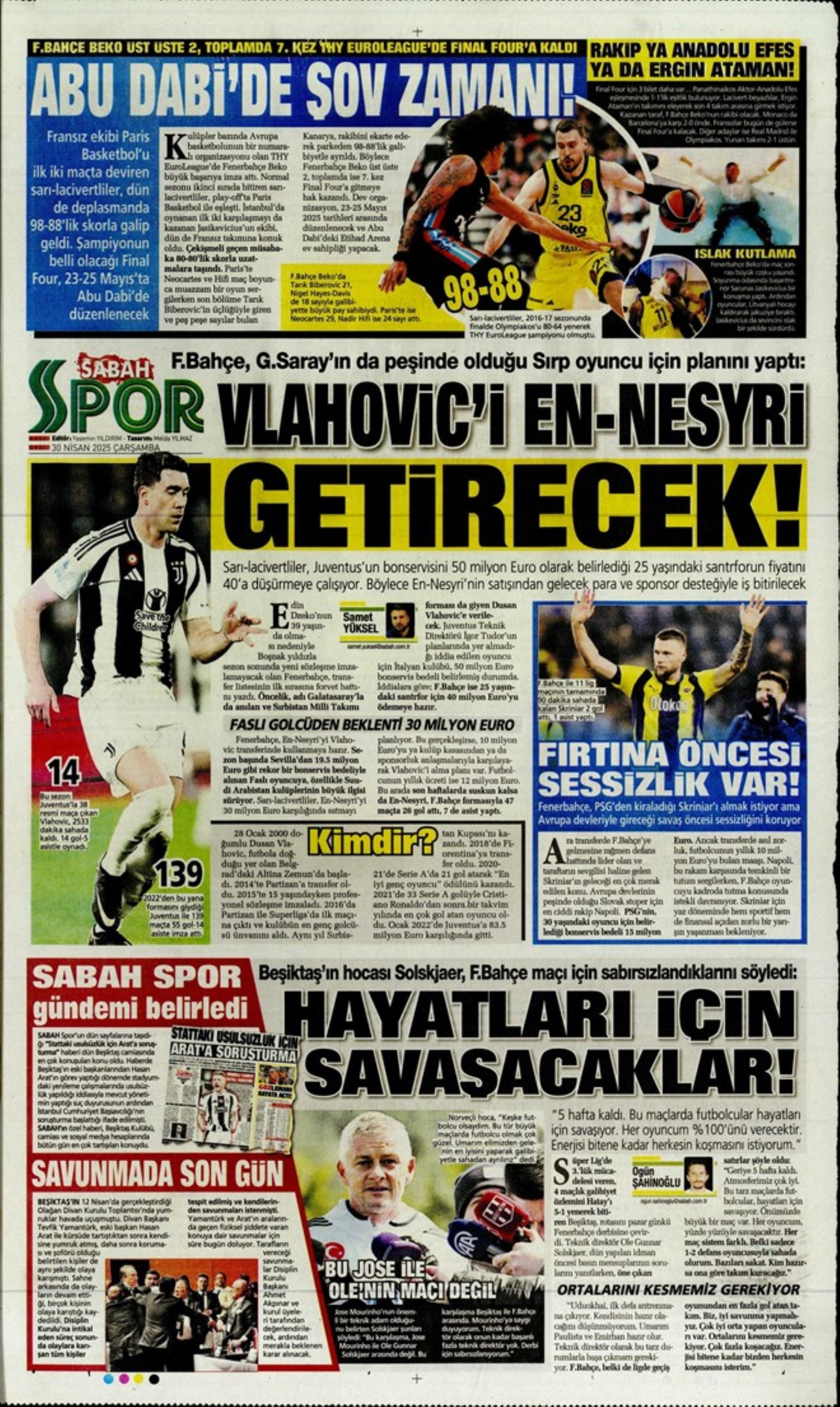 Sporda günün manşetleri... Guardiola Sara'yı gözüne kestirdi: Vlahovic'i Youssef En-Nesyri getirecek
