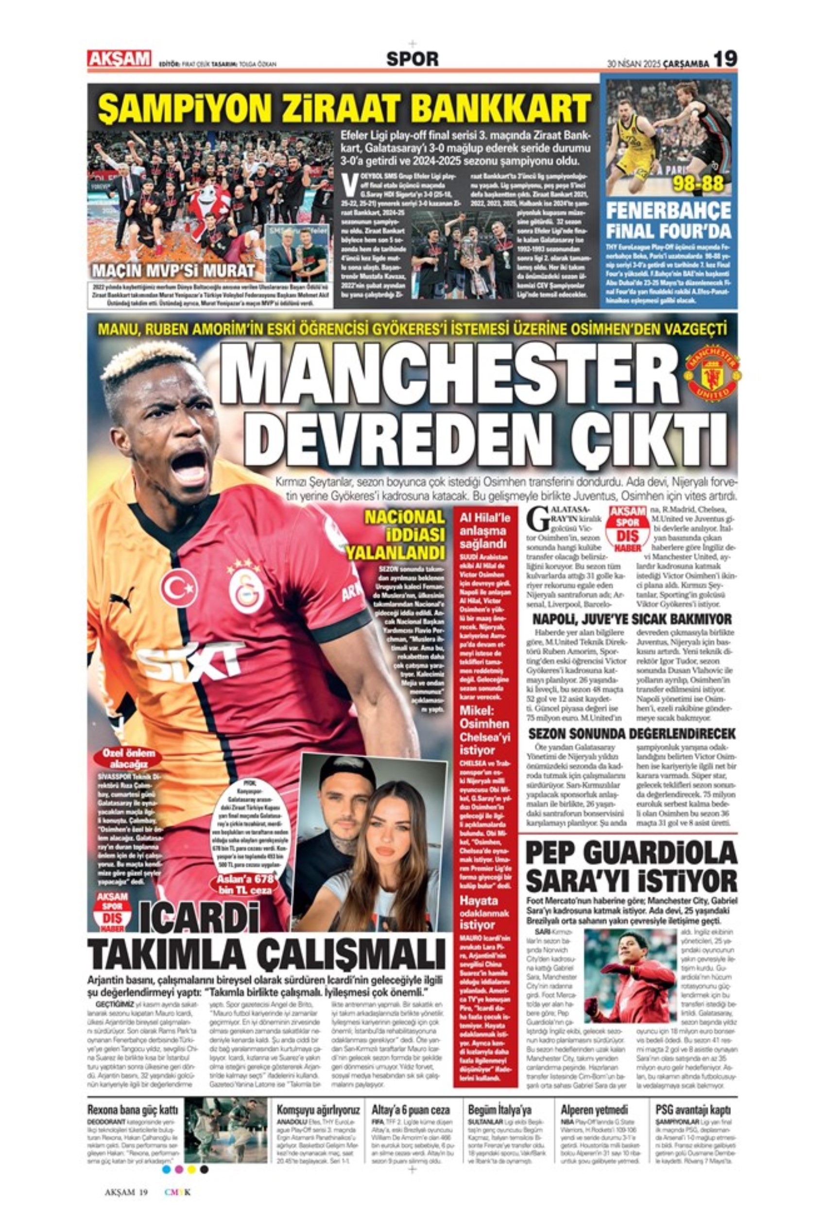 Sporda günün manşetleri... Guardiola Sara'yı gözüne kestirdi: Vlahovic'i Youssef En-Nesyri getirecek