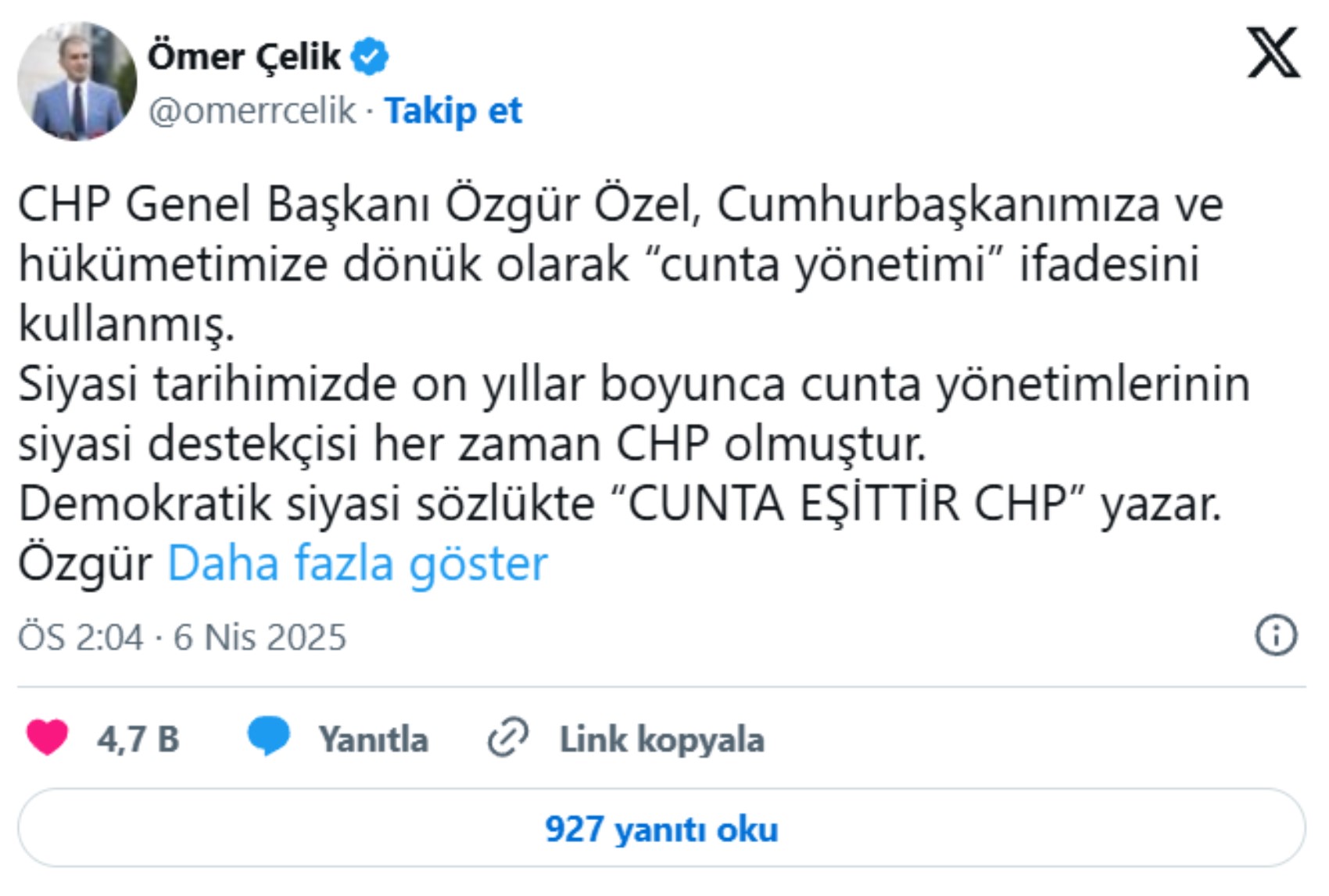 Özgür Özel’in 'cunta' çıkışı siyaseti alevlendirdi! AKP'li isimler tepki için sıraya girdi