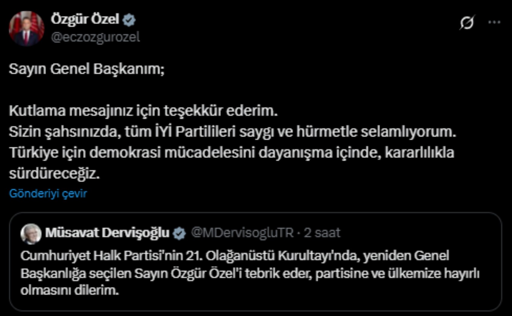 Özgür Özel’e genel başkanlık tebriği: Siyasi partilerden peş peşe mesajlar