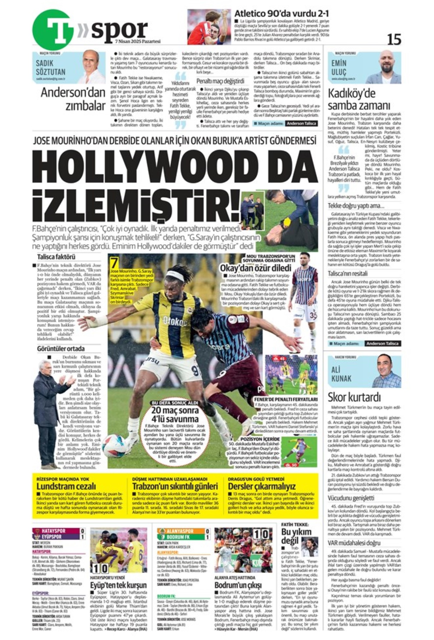 Sporda günün manşetleri: Jose Mourinho'dan Okan Buruk'a Hollywood göndermesi
