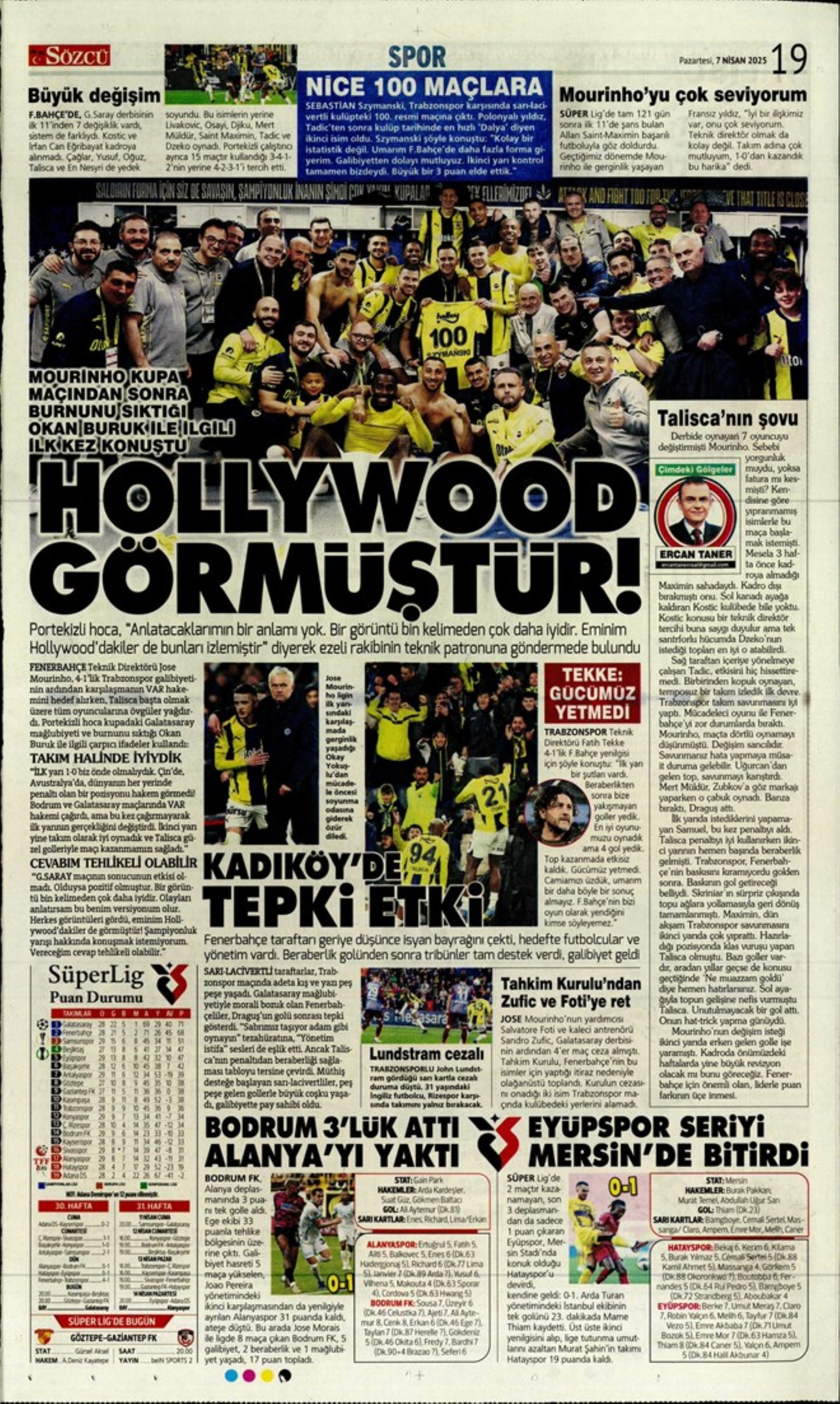 Sporda günün manşetleri: Jose Mourinho'dan Okan Buruk'a Hollywood göndermesi