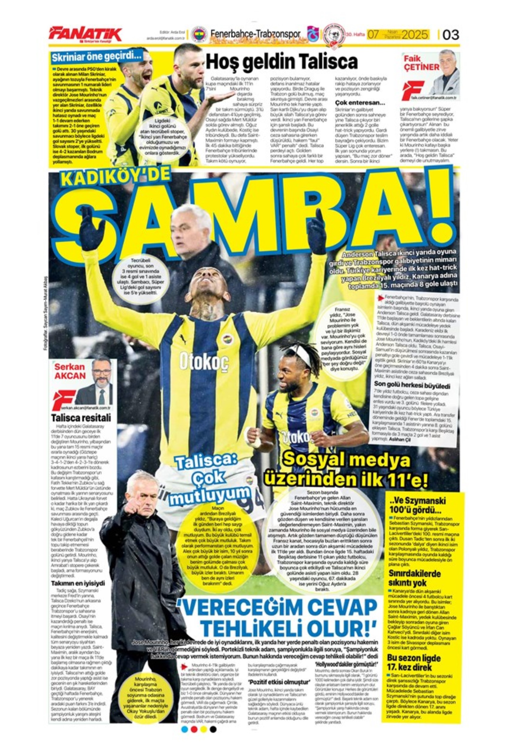 Sporda günün manşetleri: Jose Mourinho'dan Okan Buruk'a Hollywood göndermesi