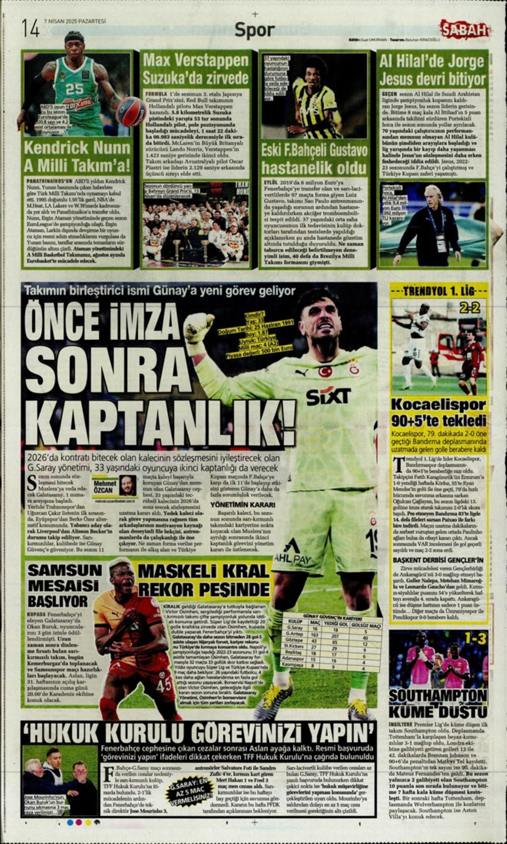 Sporda günün manşetleri: Jose Mourinho'dan Okan Buruk'a Hollywood göndermesi