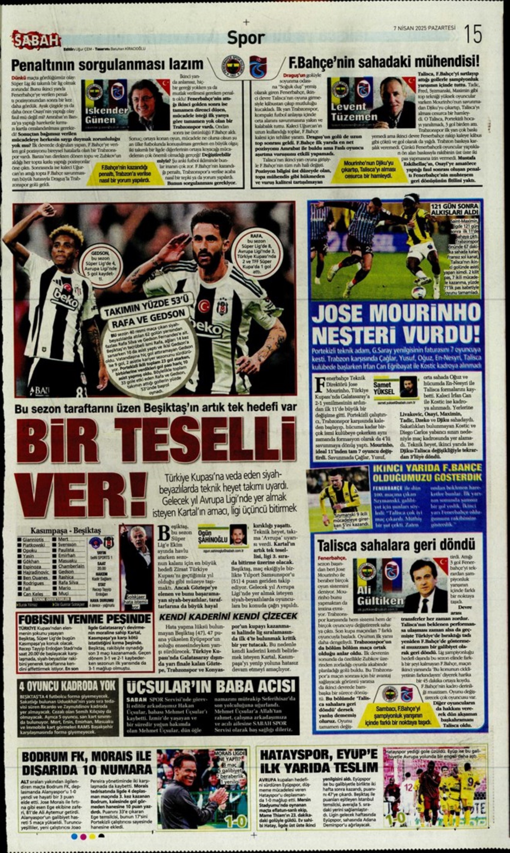 Sporda günün manşetleri: Jose Mourinho'dan Okan Buruk'a Hollywood göndermesi