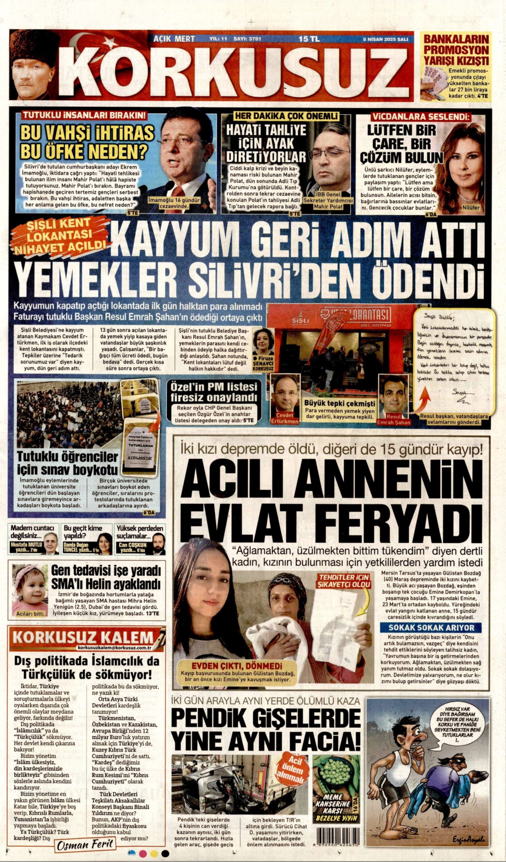 8 Nisan 2025 gazete manşetleri